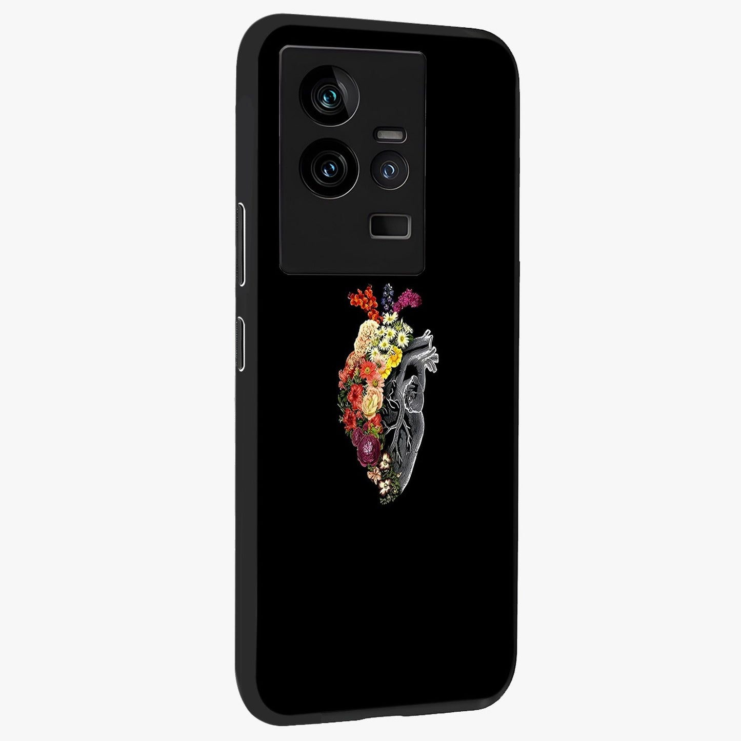 Heart With Flowers Glass Case upright view showcasing decorative heart and floral artwork with sweet romantic theme.