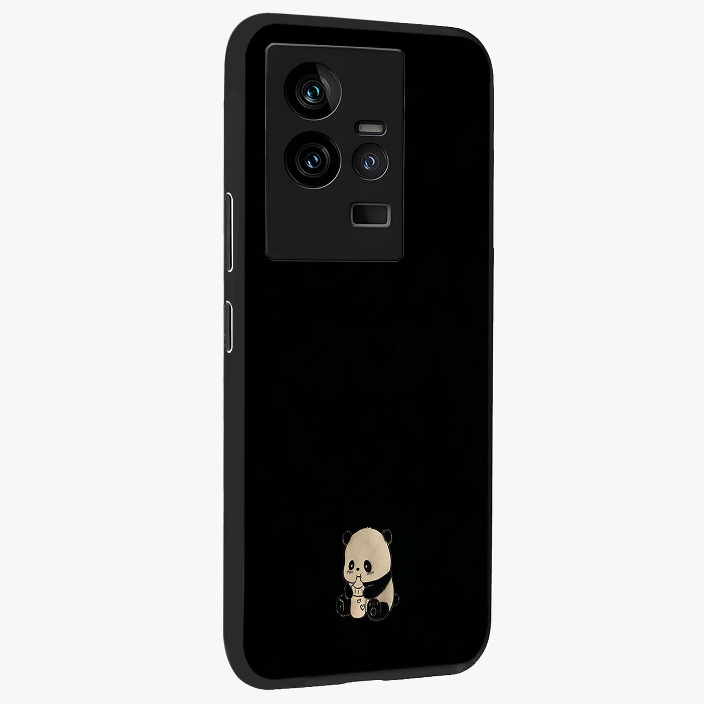 Midnight Panda Love Glass Case upright view showcasing charming panda artwork with playful romantic theme.