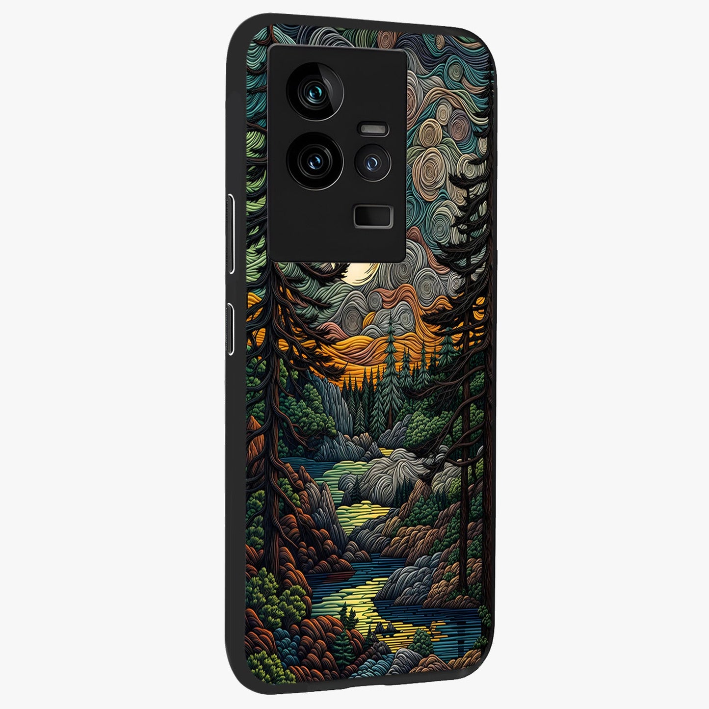 Moonlight Forest Dream Glass Case upright view showcasing magical forest artwork with calm night theme.
