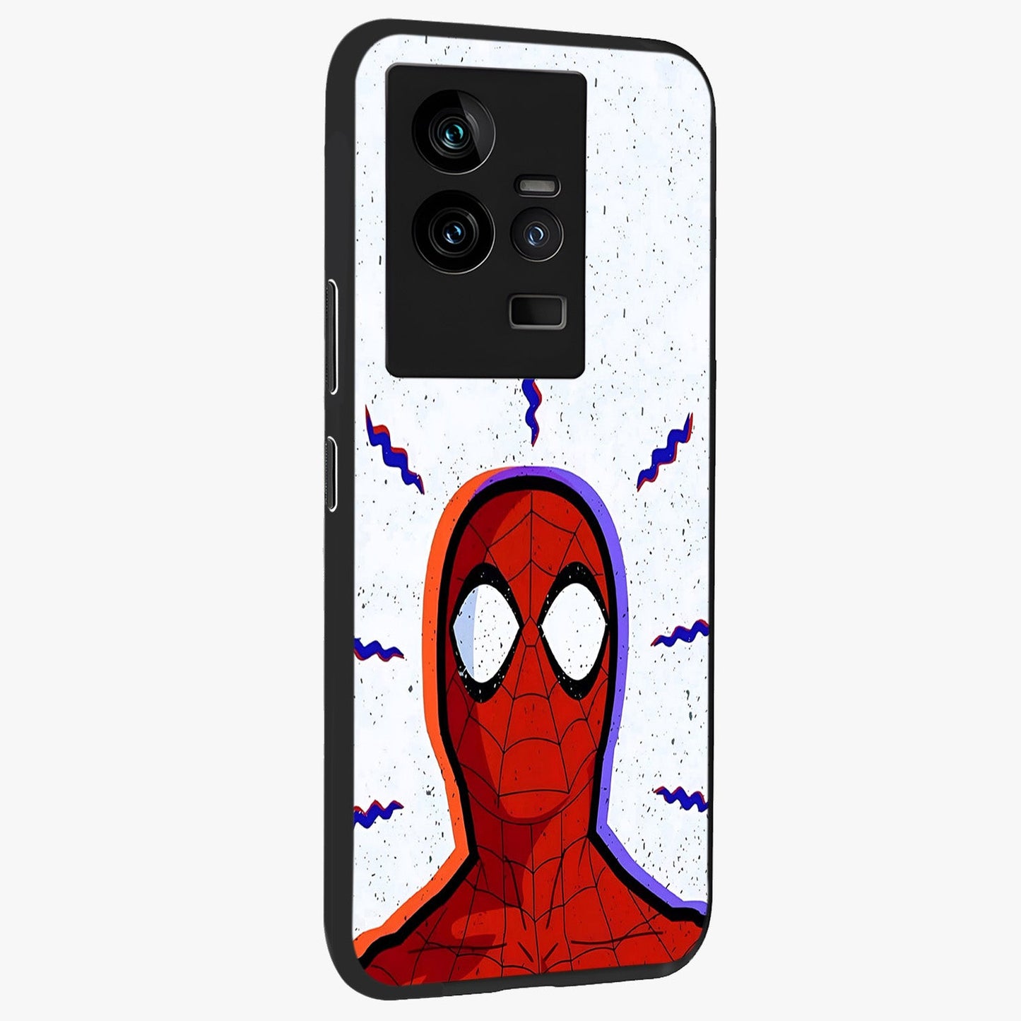 Omg Spiderman Glass Case upright view showcasing energetic superhero artwork with vibrant comic theme.
