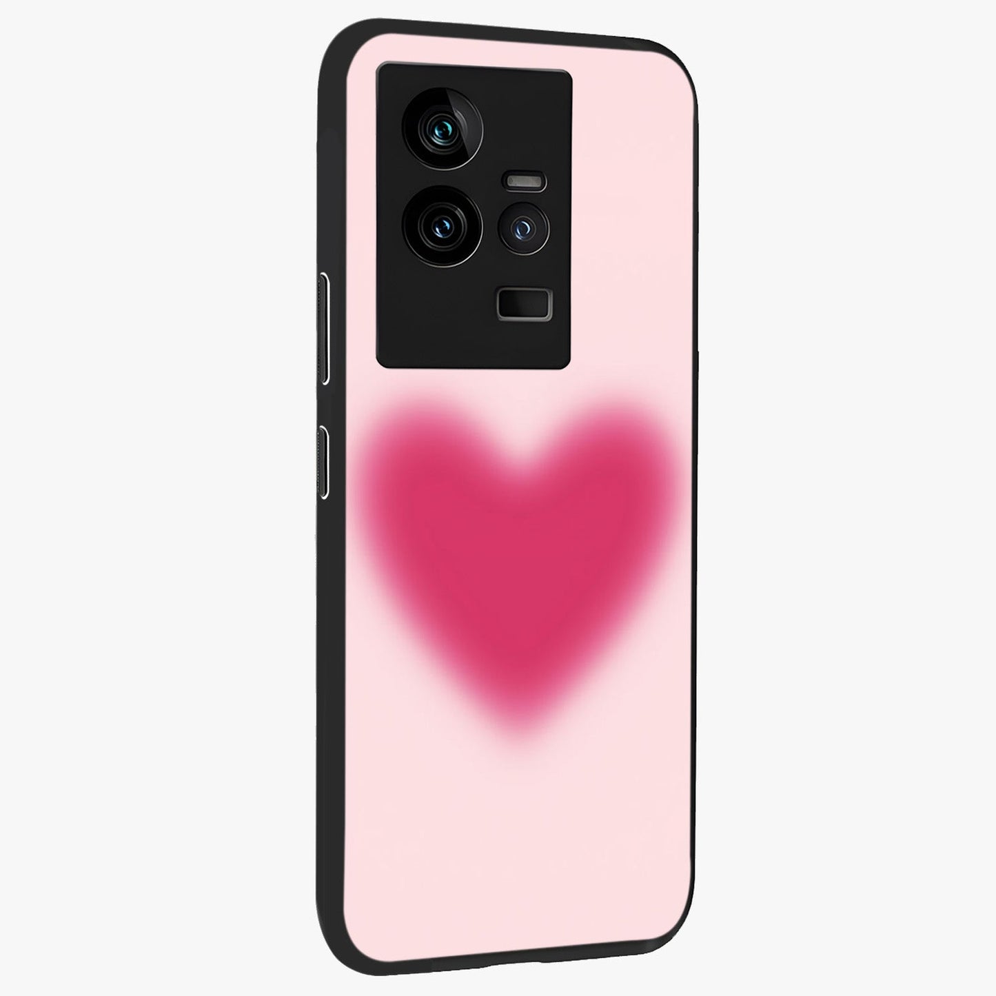 Pink Aura Heart Glass Case upright view showcasing romantic heart artwork with soft pastel theme.