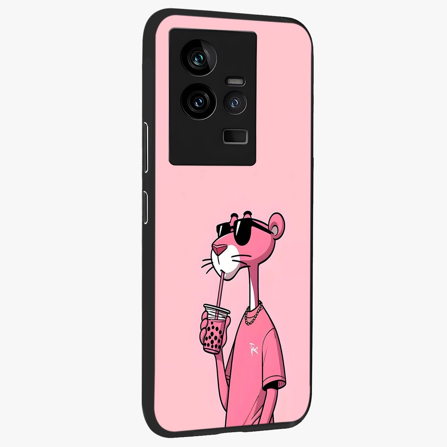 Pink Panther Glass Case upright view showcasing fun animated artwork with stylish retro cartoon theme.