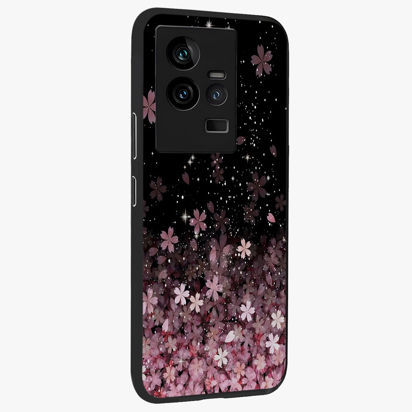 Small Starry Flowers Glass Case upright view showcasing charming floral artwork with dreamy starry theme.