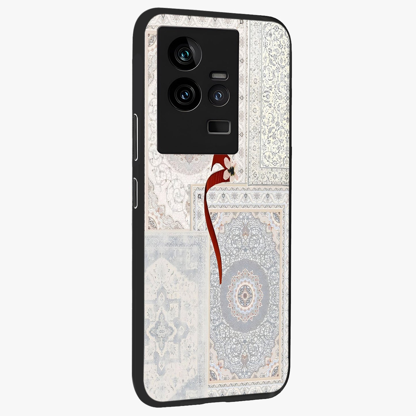 White Aesthetic Bow Glass Case upright view showcasing delicate ribbon bow artwork with cute minimalist theme.