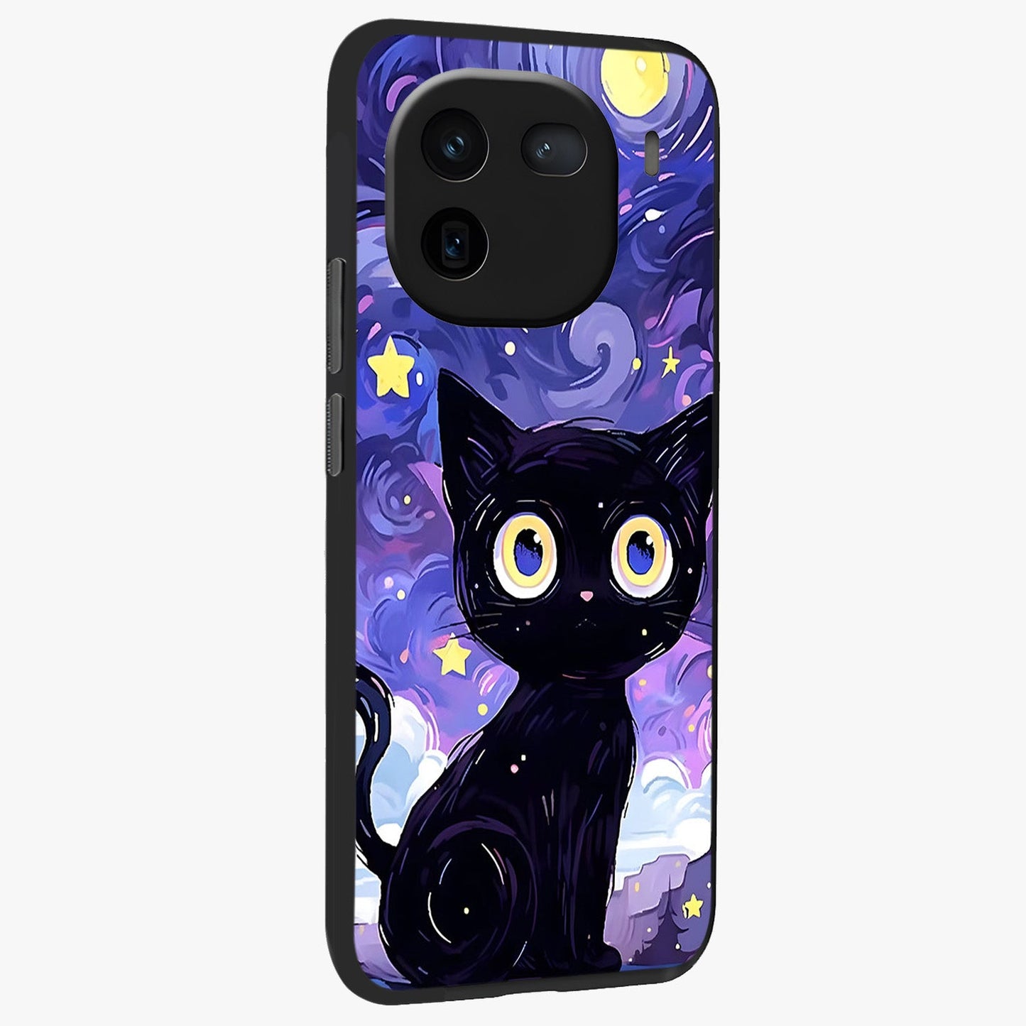 Abstract Cat Art Glass Case upright view showcasing creative feline illustration and aesthetic artistic style.