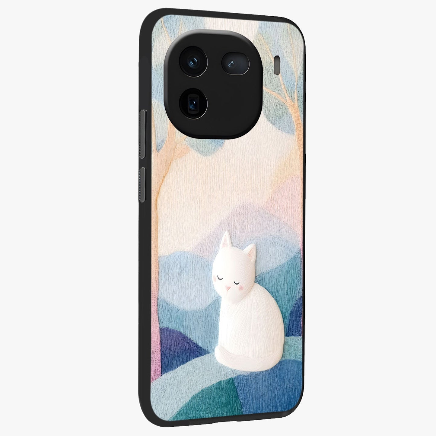 Cotton Dream Cat Glass Case upright view showcasing charming cat artwork with cozy dreamy theme.