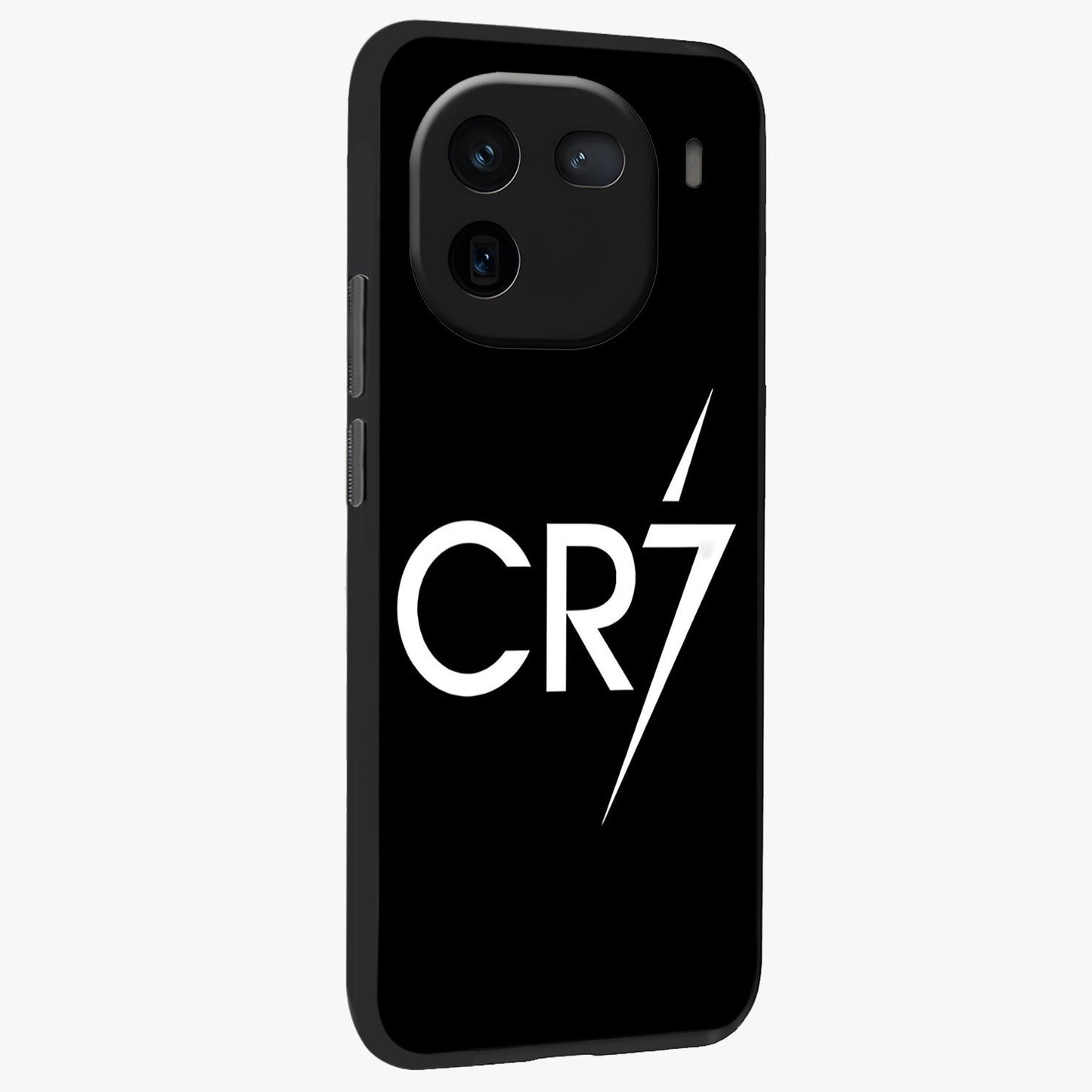 Cr7 Elite Strike Glass Case upright view showcasing energetic football inspired design with modern sports aesthetic.
