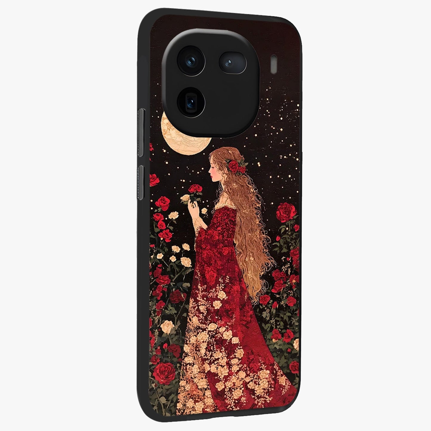 Crimson Dreams Glass Case upright view showcasing dreamy red toned artwork with modern aesthetic style.