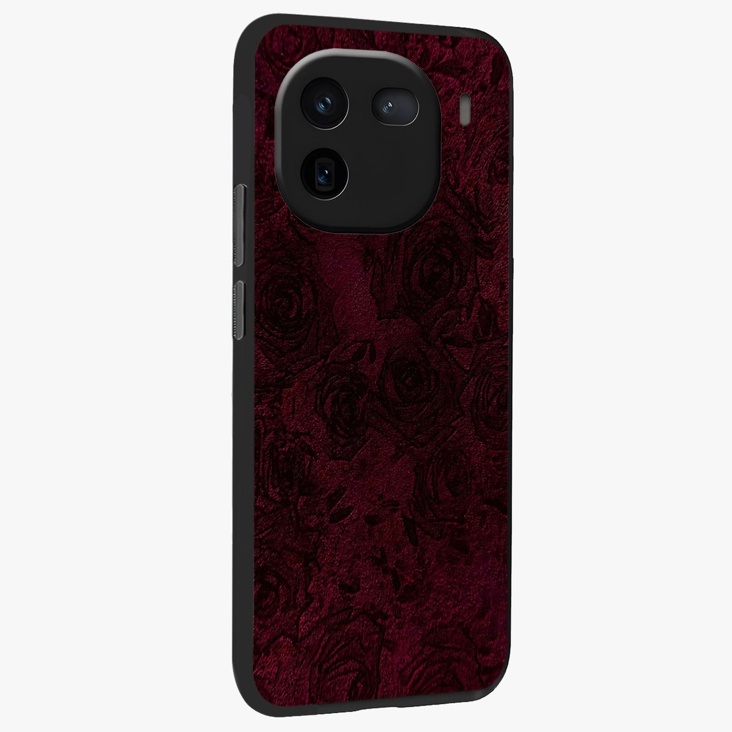 Crimson Fade Flow Glass Case upright view showcasing dynamic crimson flow artwork with stylish abstract theme.
