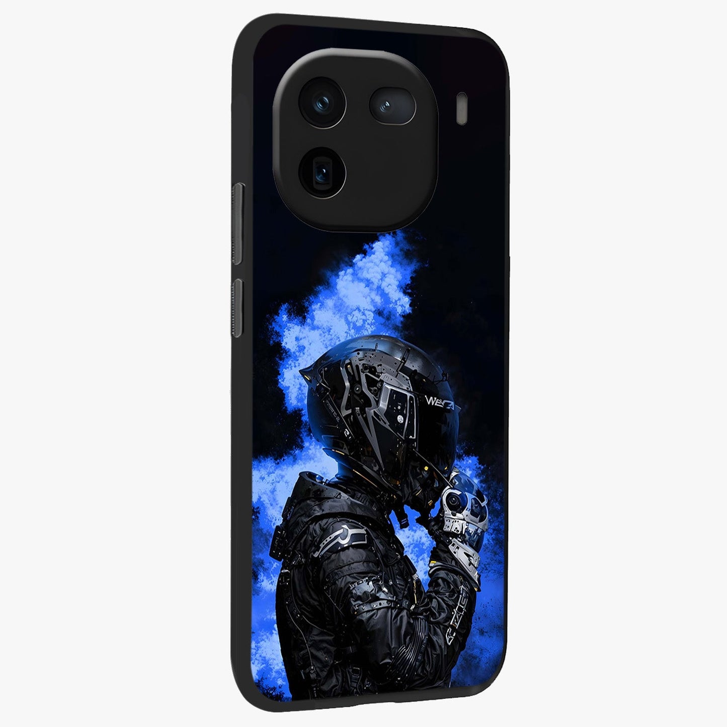 Cyber Sentinel Protocol Glass Case upright view showcasing advanced cyber sentinel artwork with futuristic tech theme.