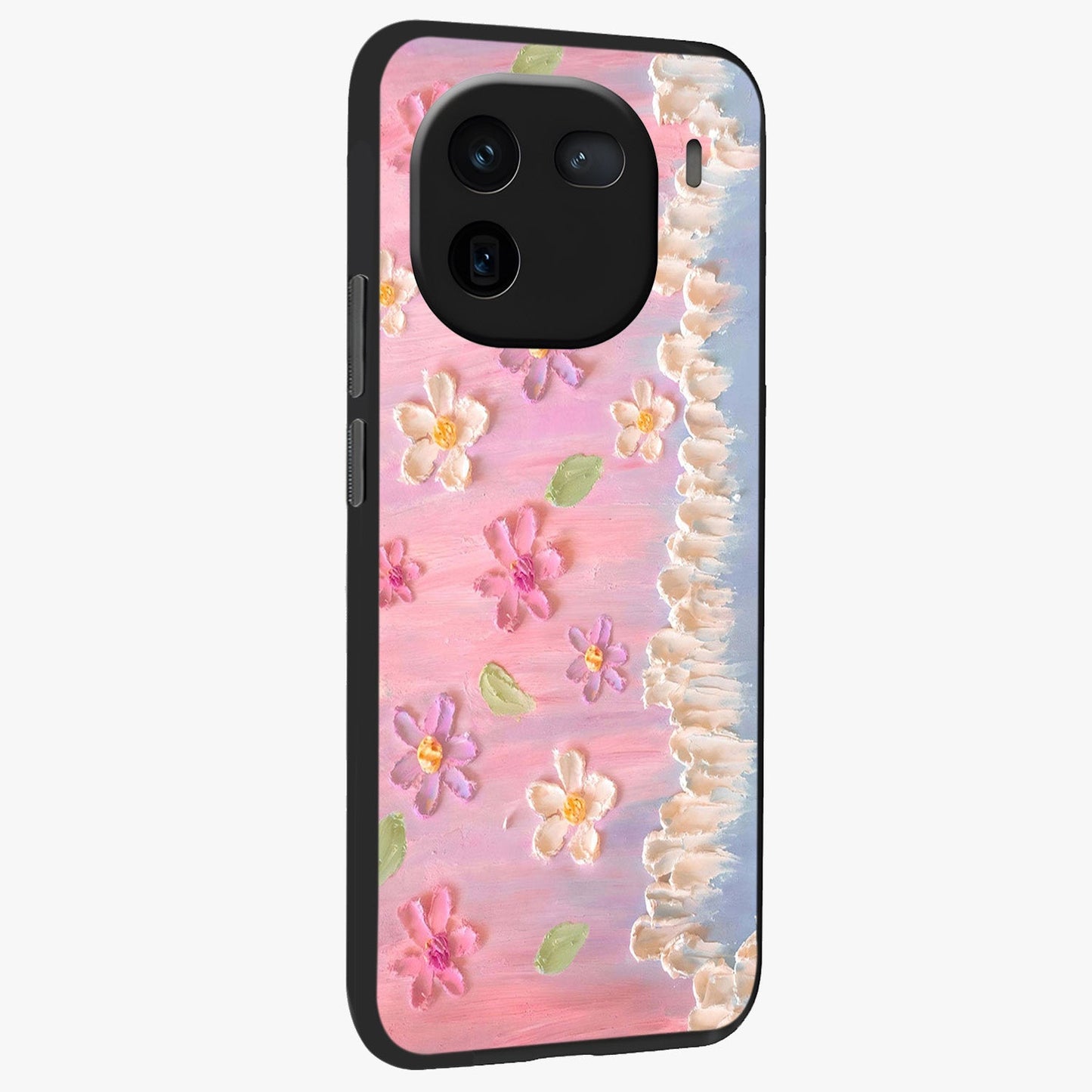 Dreamy Painted Garden Glass Case upright view showcasing vibrant floral garden artwork with artistic nature theme.