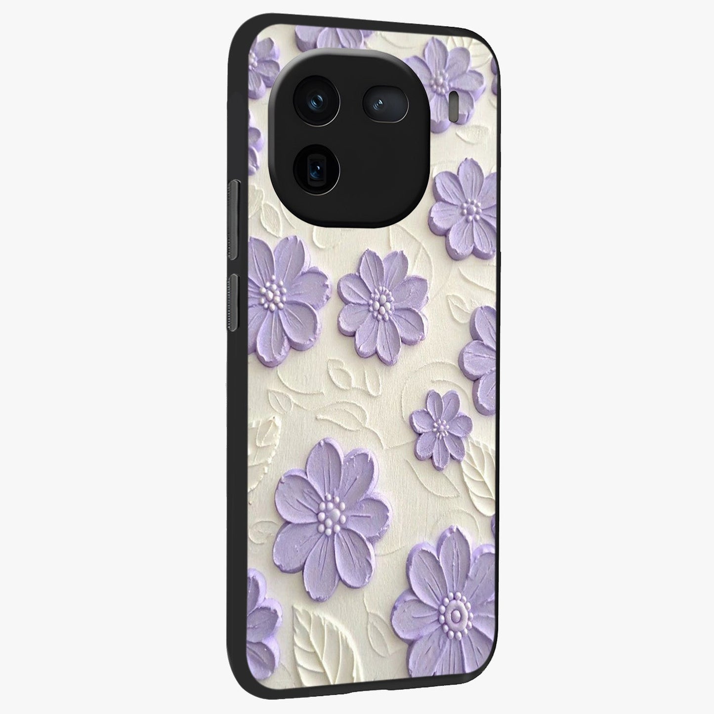Floral Wall Art With Purple Flowers Glass Case upright view showcasing elegant purple flower artwork with decorative floral theme.