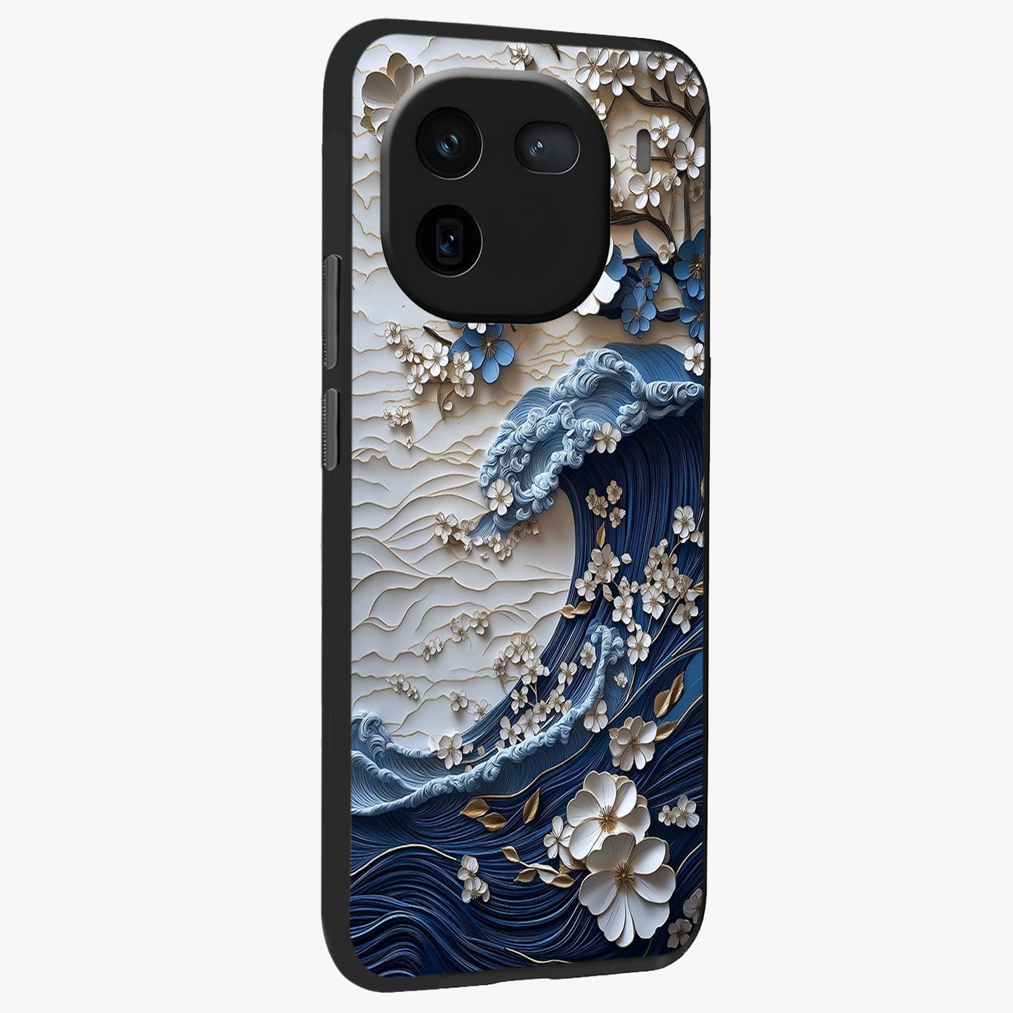 Floral Wave Origami Glass Case upright view showcasing creative floral origami artwork with artistic decorative theme.