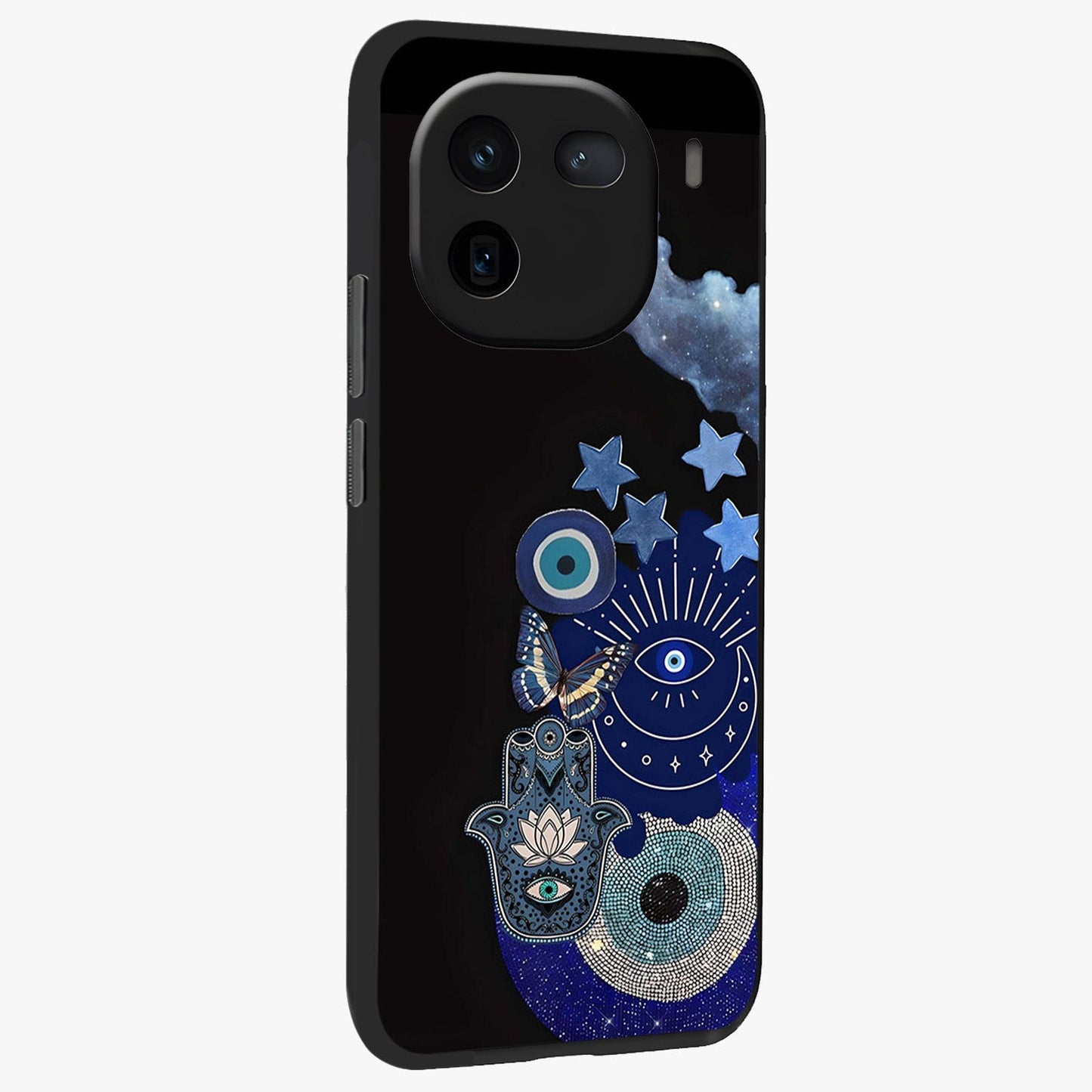 Galactic Charm Cluster Glass Case upright view showcasing glowing cosmic charm artwork with magical celestial style.