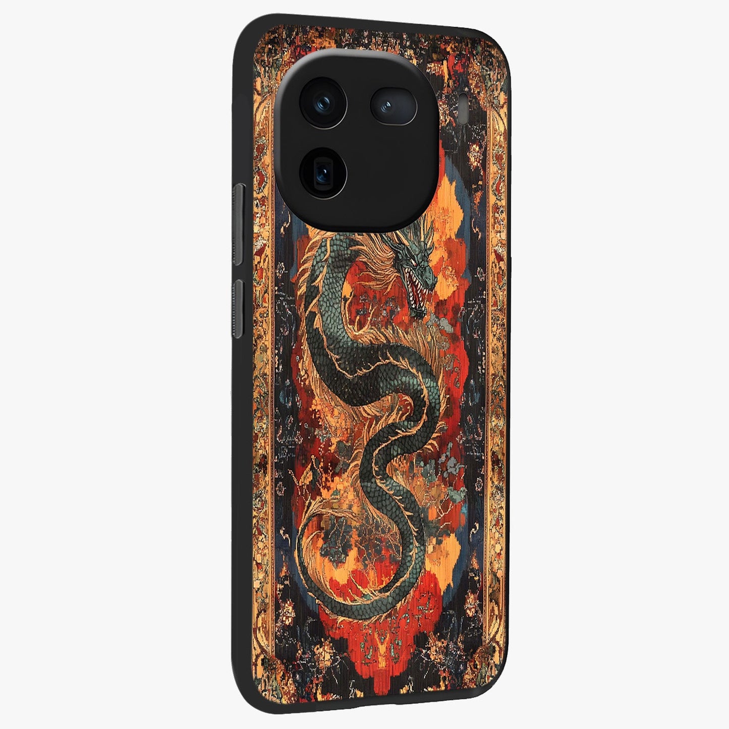 Inferno Dragon Soul Glass Case upright view showcasing intense dragon artwork with fantasy fire theme.