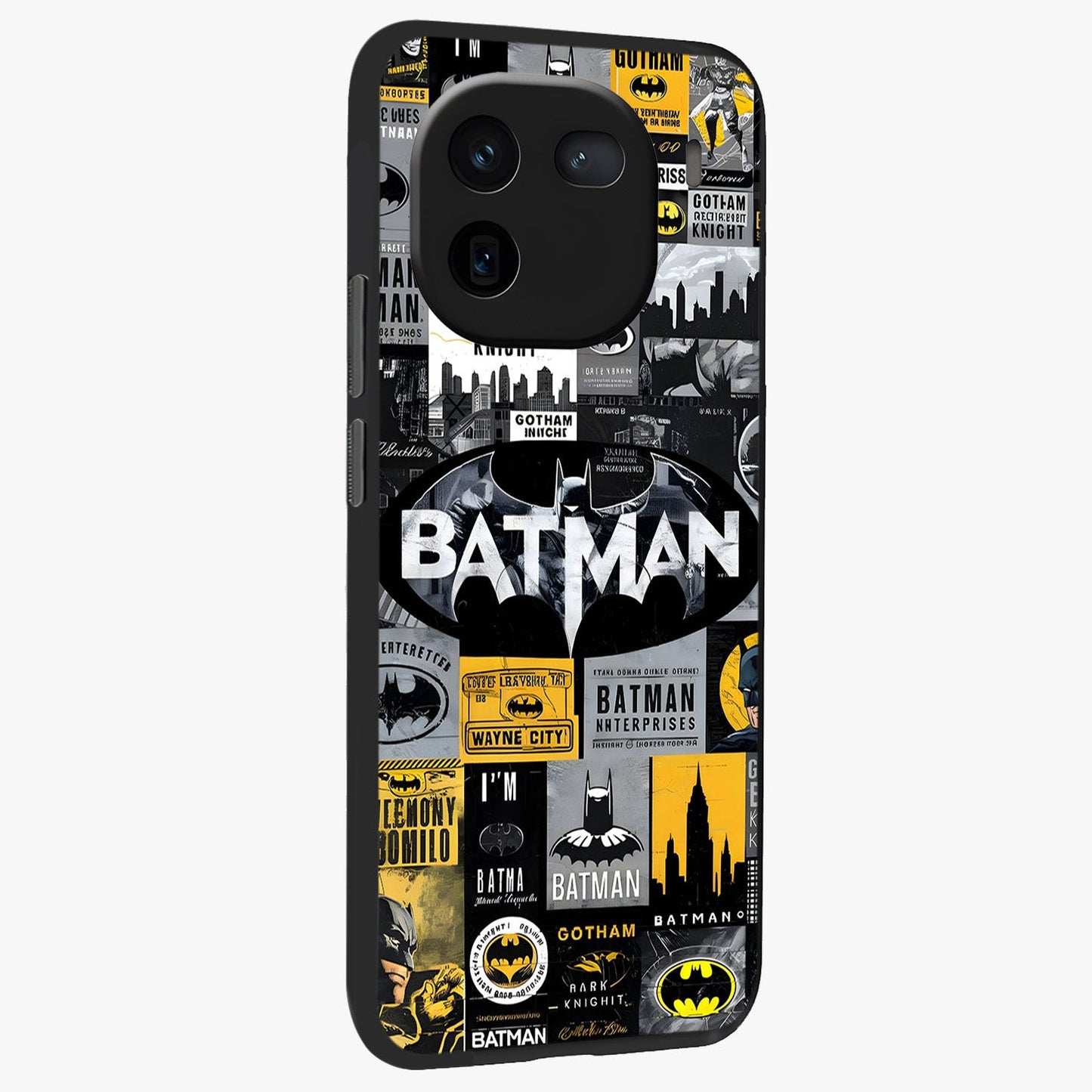 Knight Gotham Rise Glass Case upright view showcasing bold vigilante themed artwork with gothic city vibe.