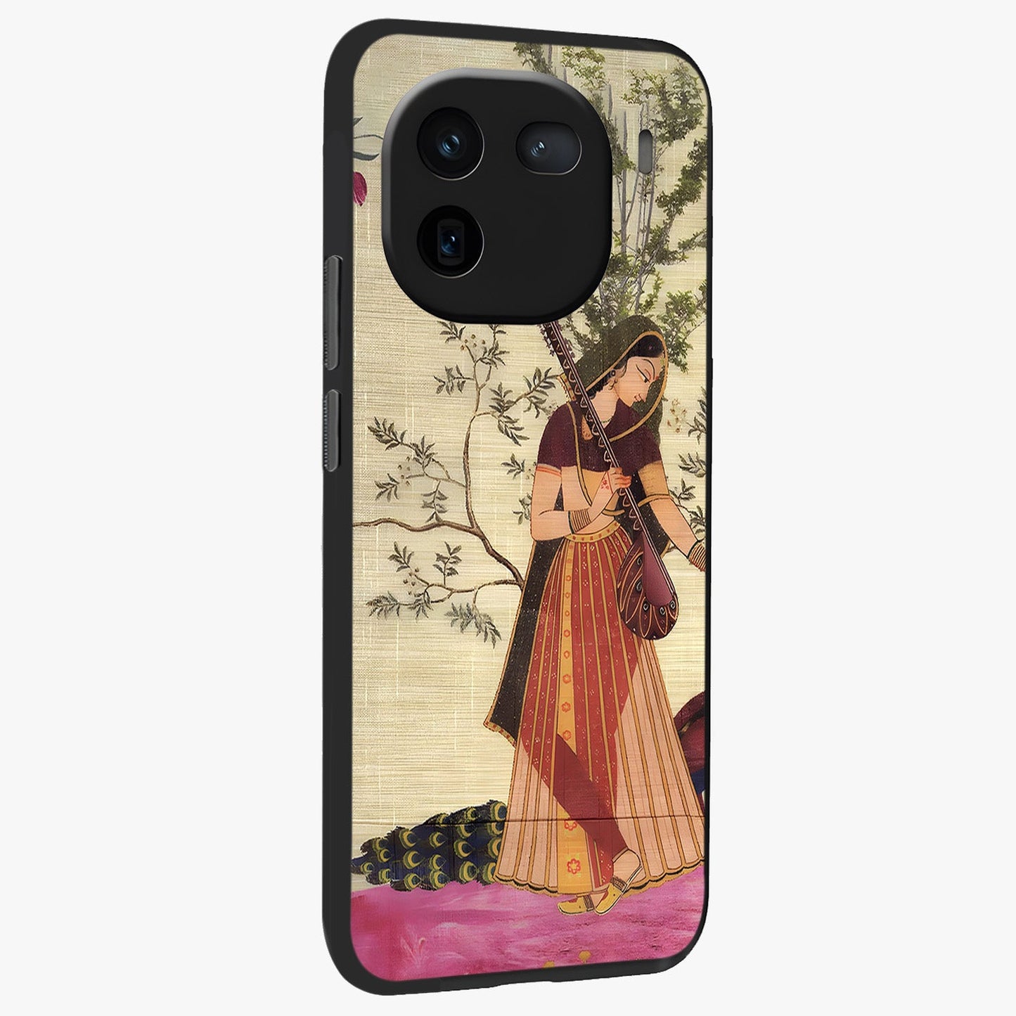 Lady With Veena Art Glass Case upright view showcasing classical veena artwork with traditional artistic theme.