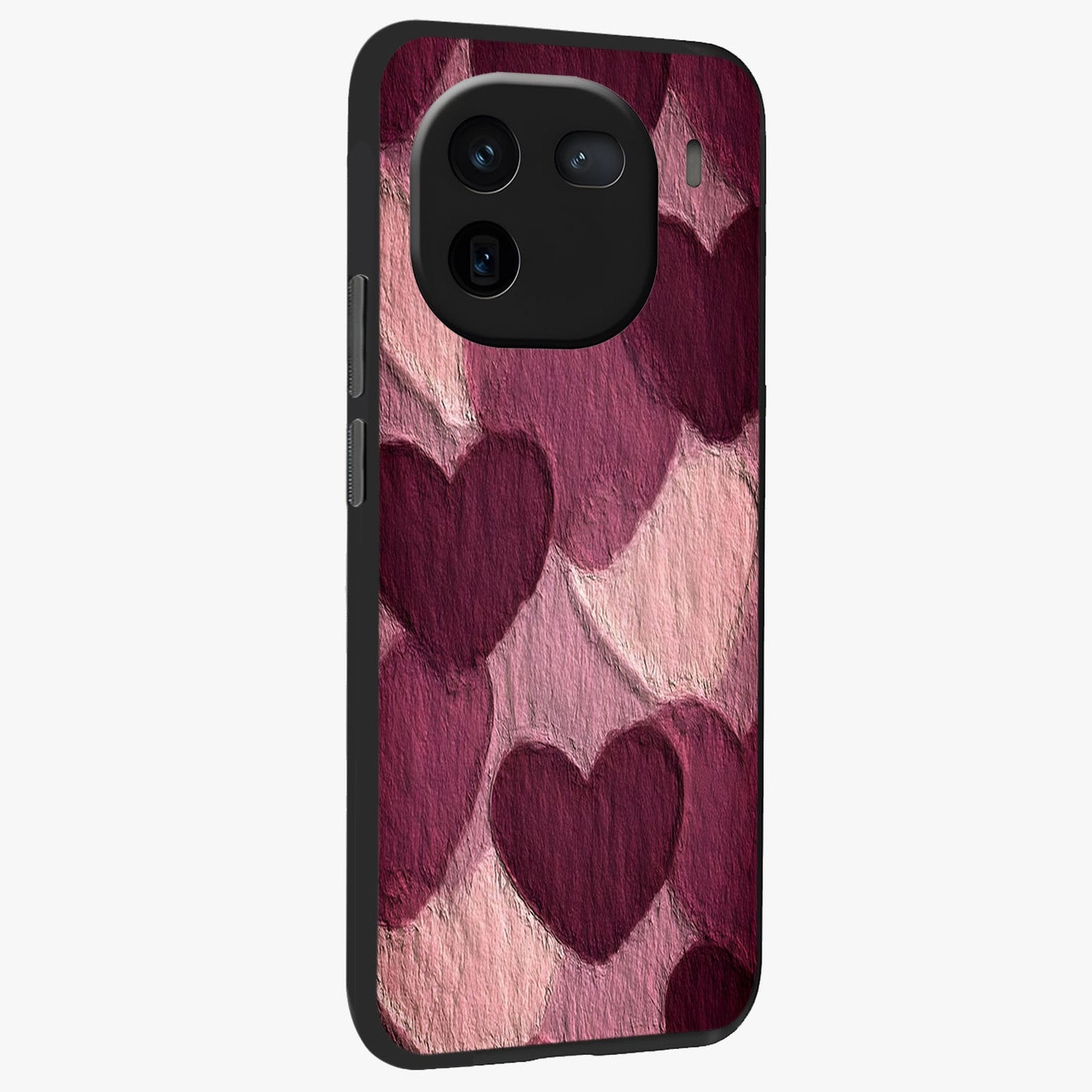 Layered Paper Hearts Glass Case upright view showcasing decorative layered heart artwork with sweet love theme.