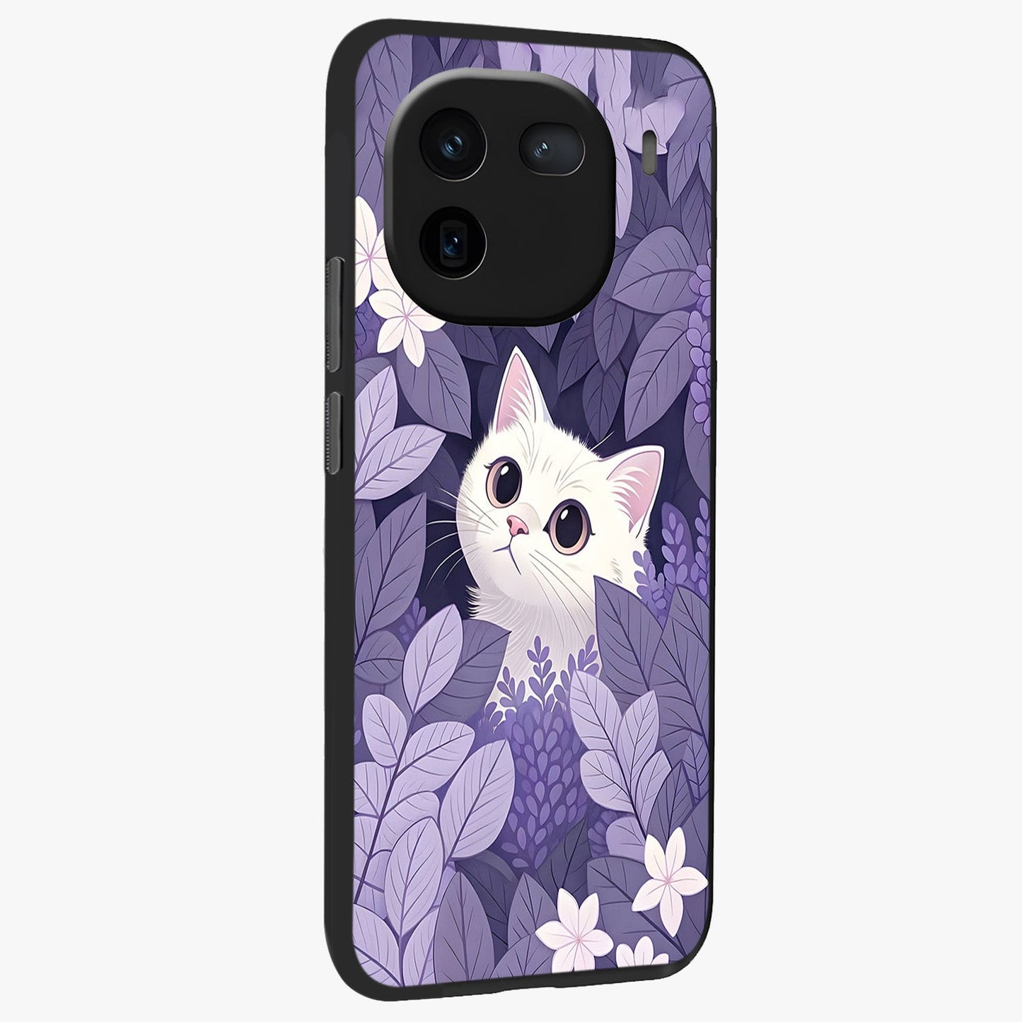 Lilac Hide Peek Cat Glass Case upright view showcasing charming cat artwork with adorable peek theme.