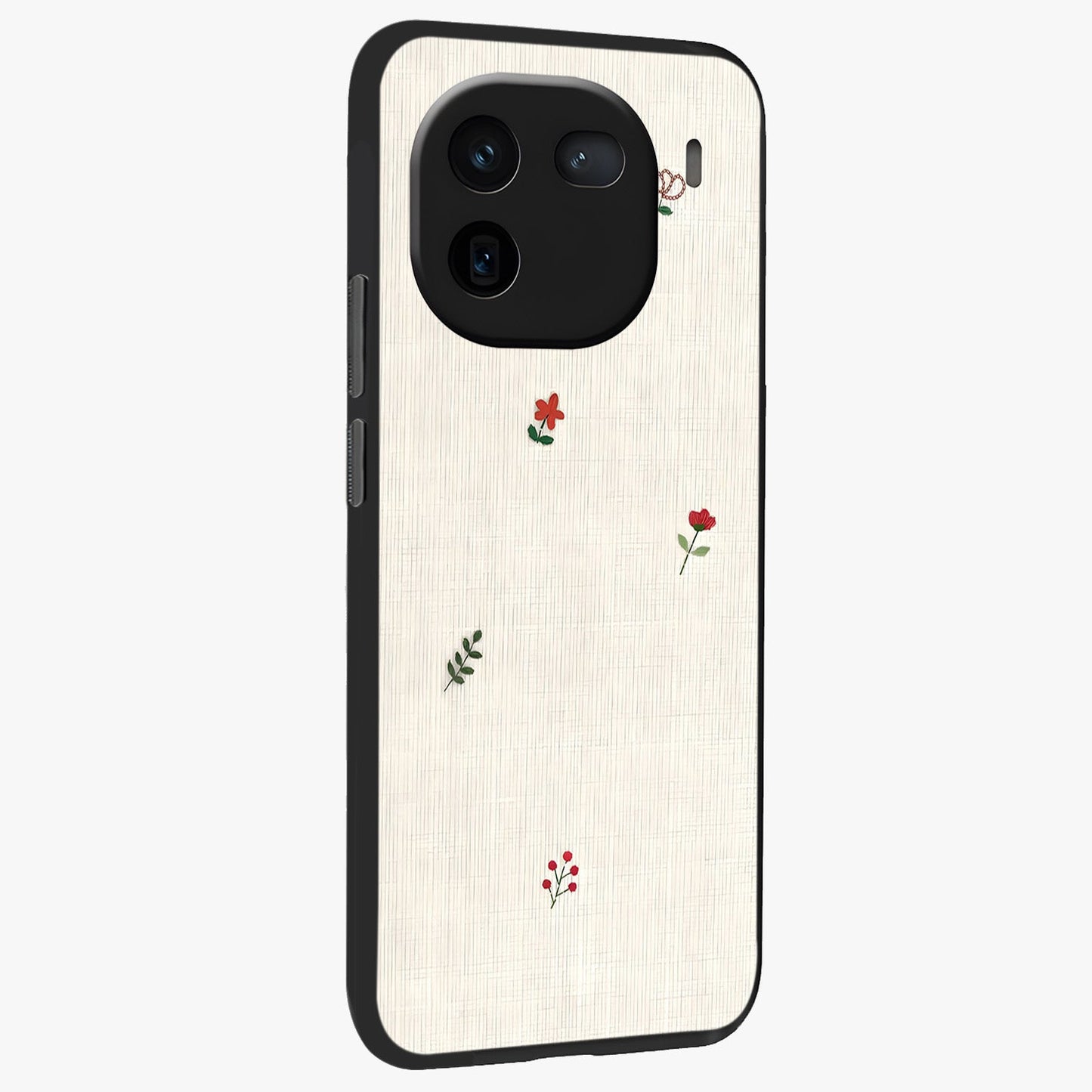 Minimalistic Blue With White Flower Pattern Glass Case upright view showcasing clean white flower artwork with calming blue theme.
