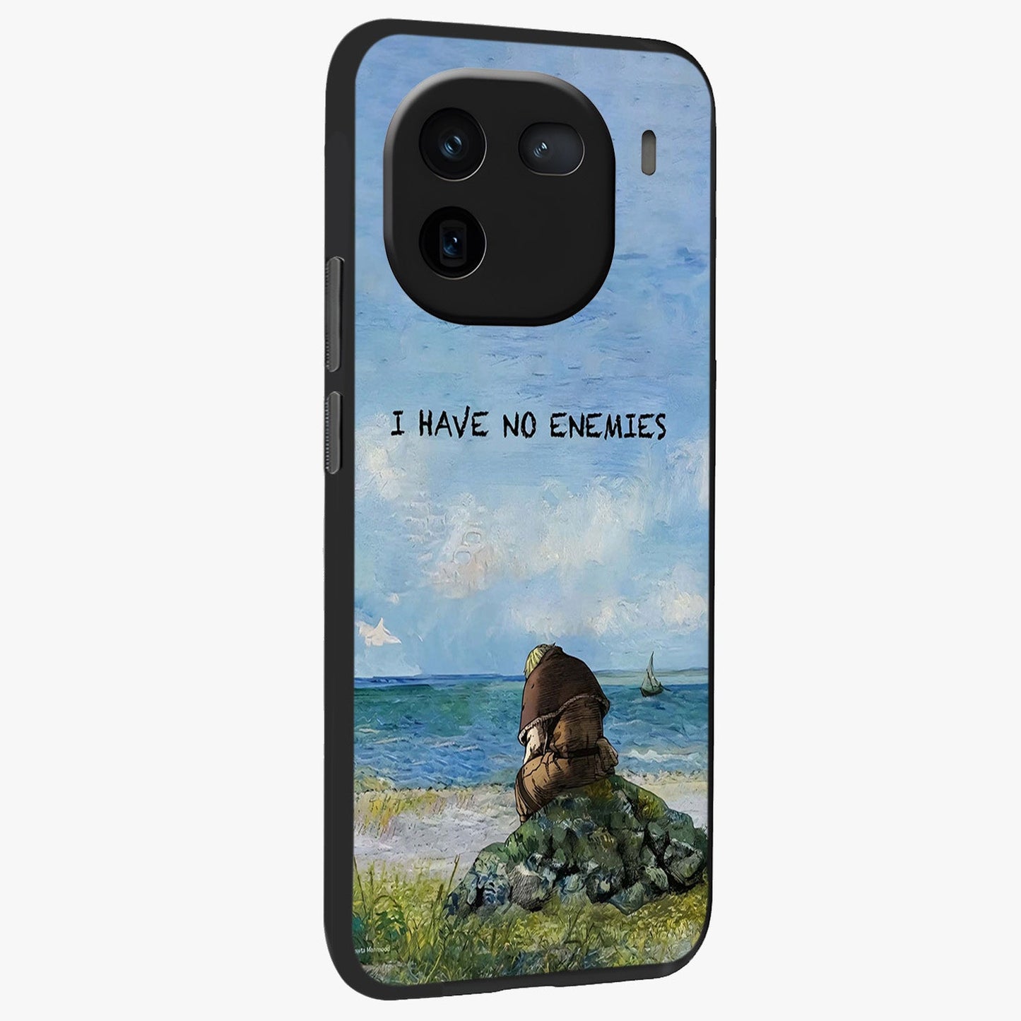 Peace Beyond War Glass Case upright view showcasing powerful peace symbol artwork with inspirational theme.