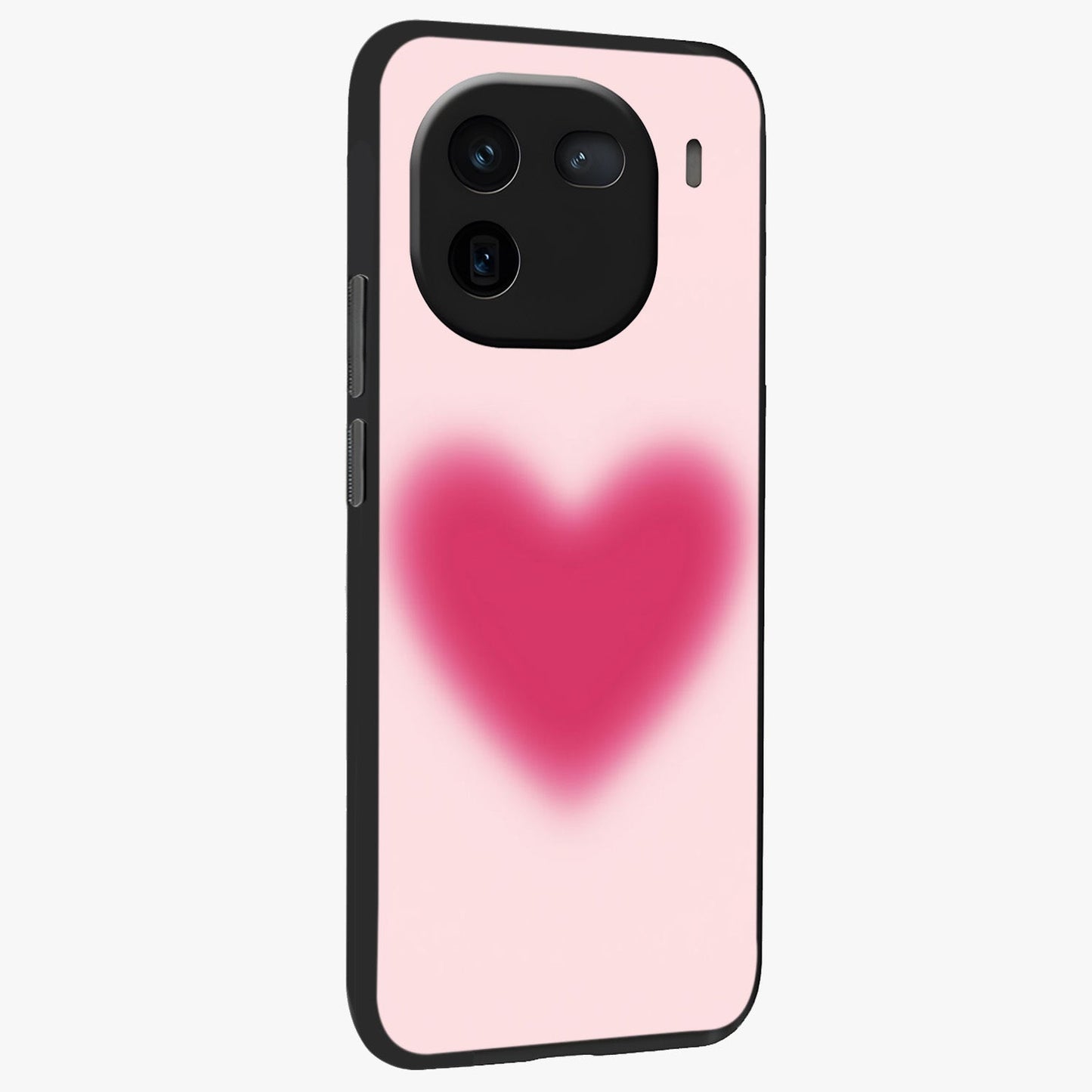 Pink Aura Heart Glass Case upright view showcasing romantic heart artwork with soft pastel theme.