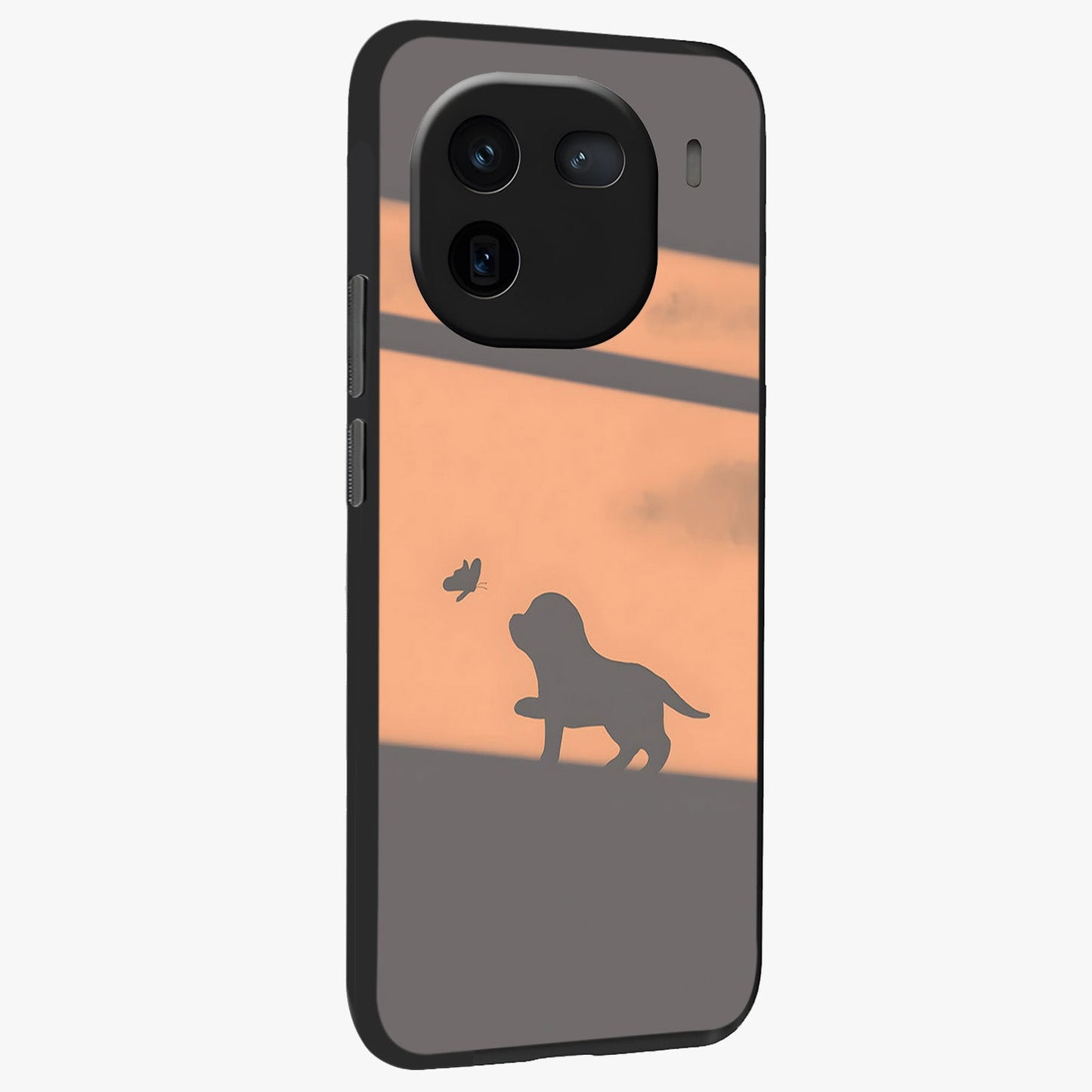 Puppy Shadow Art Glass Case upright view showcasing charming puppy artwork with creative silhouette theme.