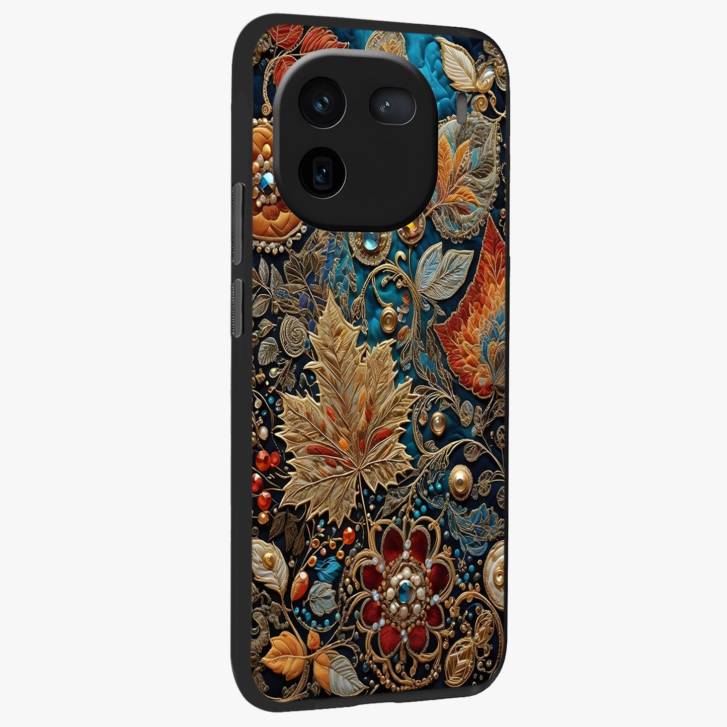 Royal Jewel Garden Glass Case upright view showcasing rich floral artwork with luxurious garden theme.