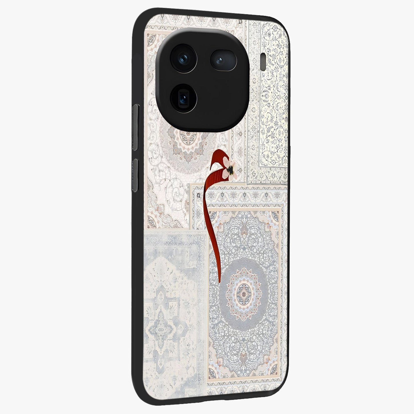 White Aesthetic Bow Glass Case upright view showcasing delicate ribbon bow artwork with cute minimalist theme.