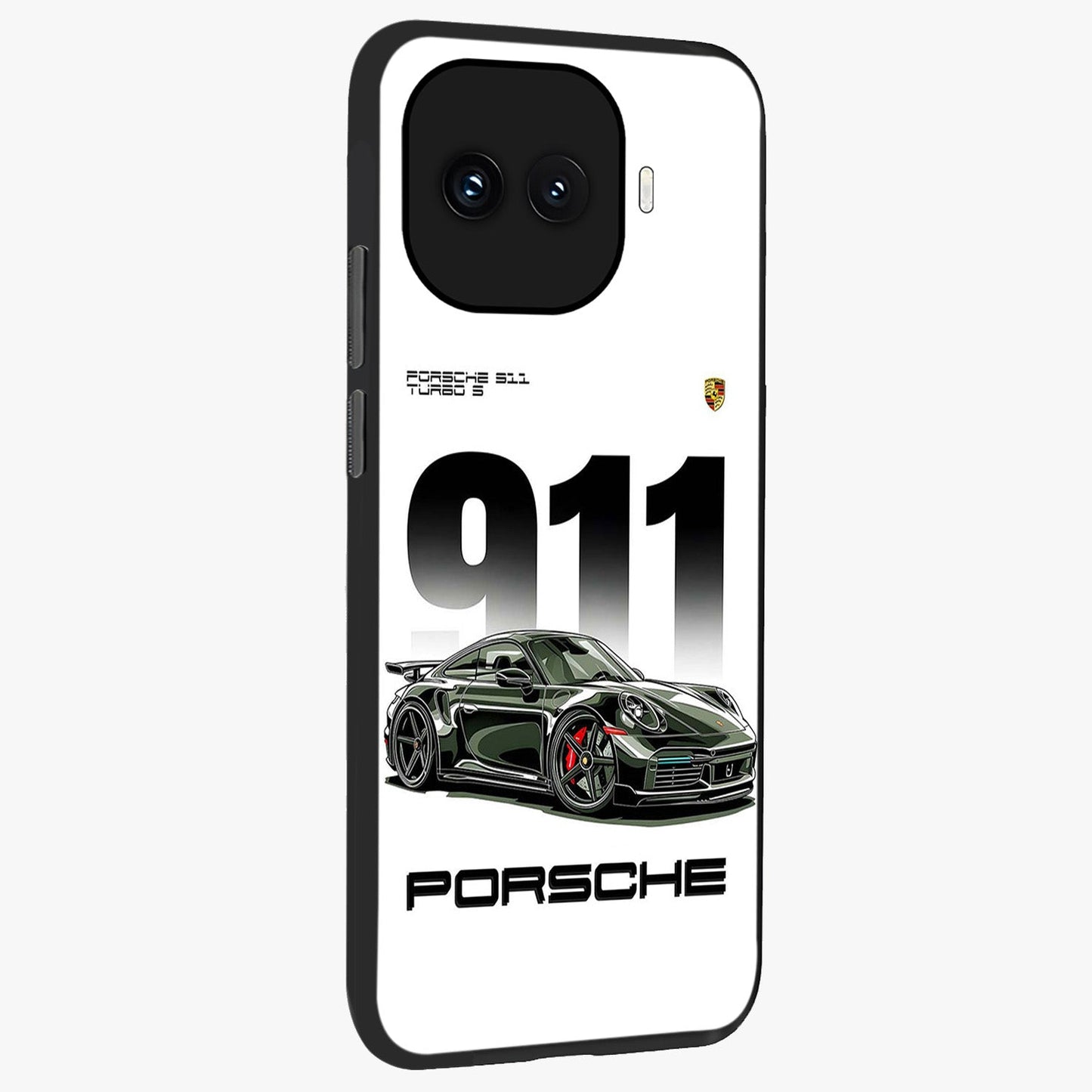 911 Turbo Dominance Glass Case upright perspective showcasing powerful racing design and modern automotive aesthetic.