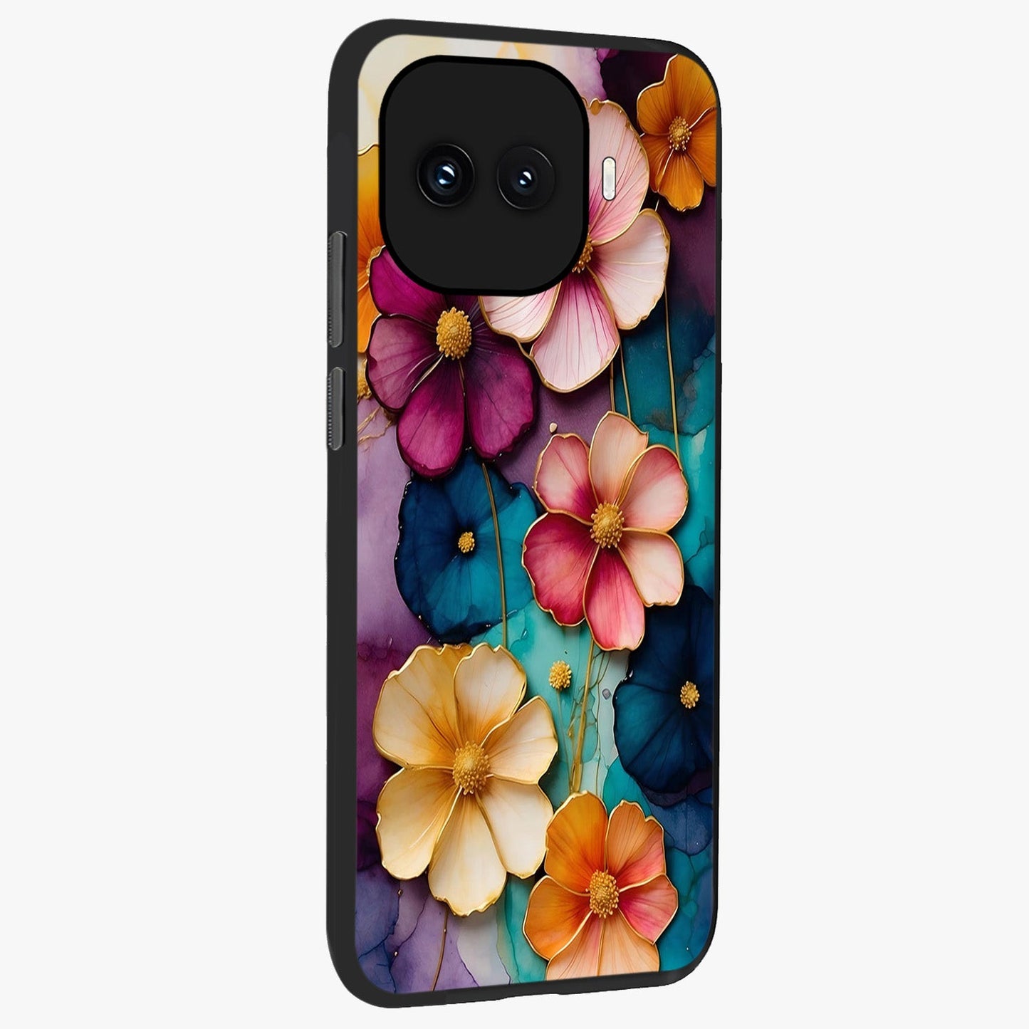 Artlyn Grace Flower Pattern Glass Case upright view showcasing graceful floral artwork with aesthetic botanical style.