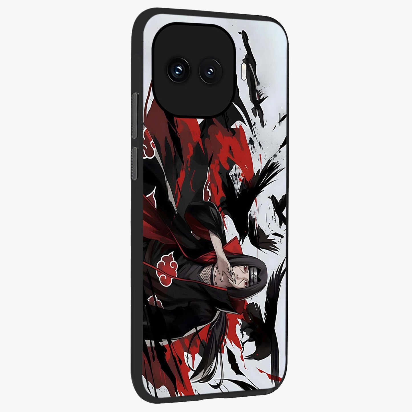 Crimson Crow Illusion Glass Case upright view showcasing striking crow illusion artwork with intense crimson theme.