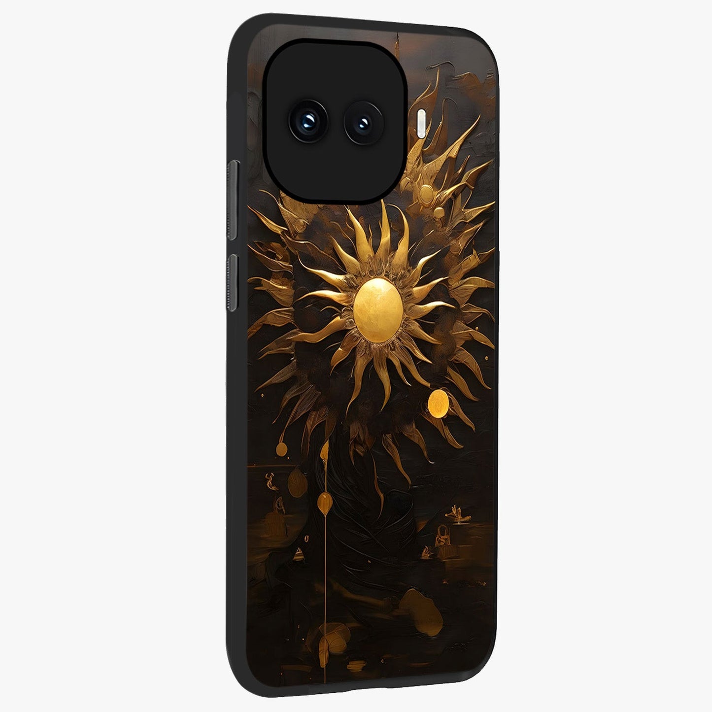 Golden Sun Majesty Glass Case upright view showcasing haunting graveyard artwork with dramatic dark theme.
