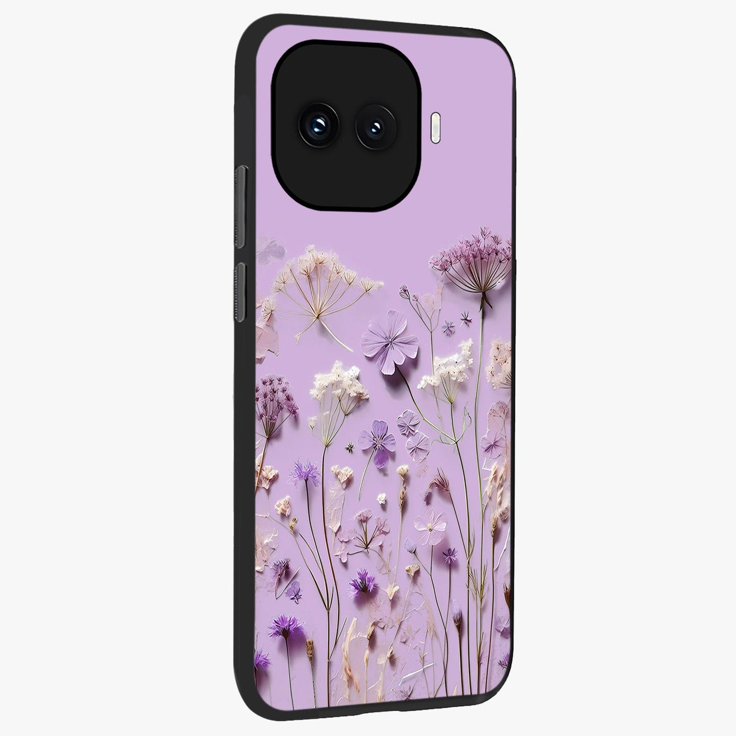 Lavender Blossom Dream Glass Case upright view showcasing delicate lavender blossom artwork with peaceful floral theme.