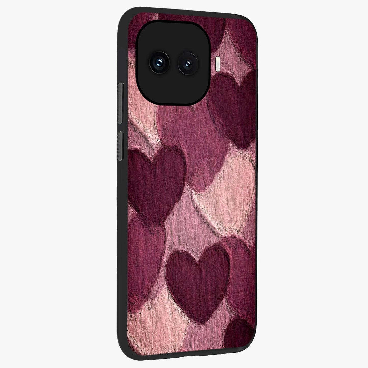 Layered Paper Hearts Glass Case upright view showcasing decorative layered heart artwork with sweet love theme.
