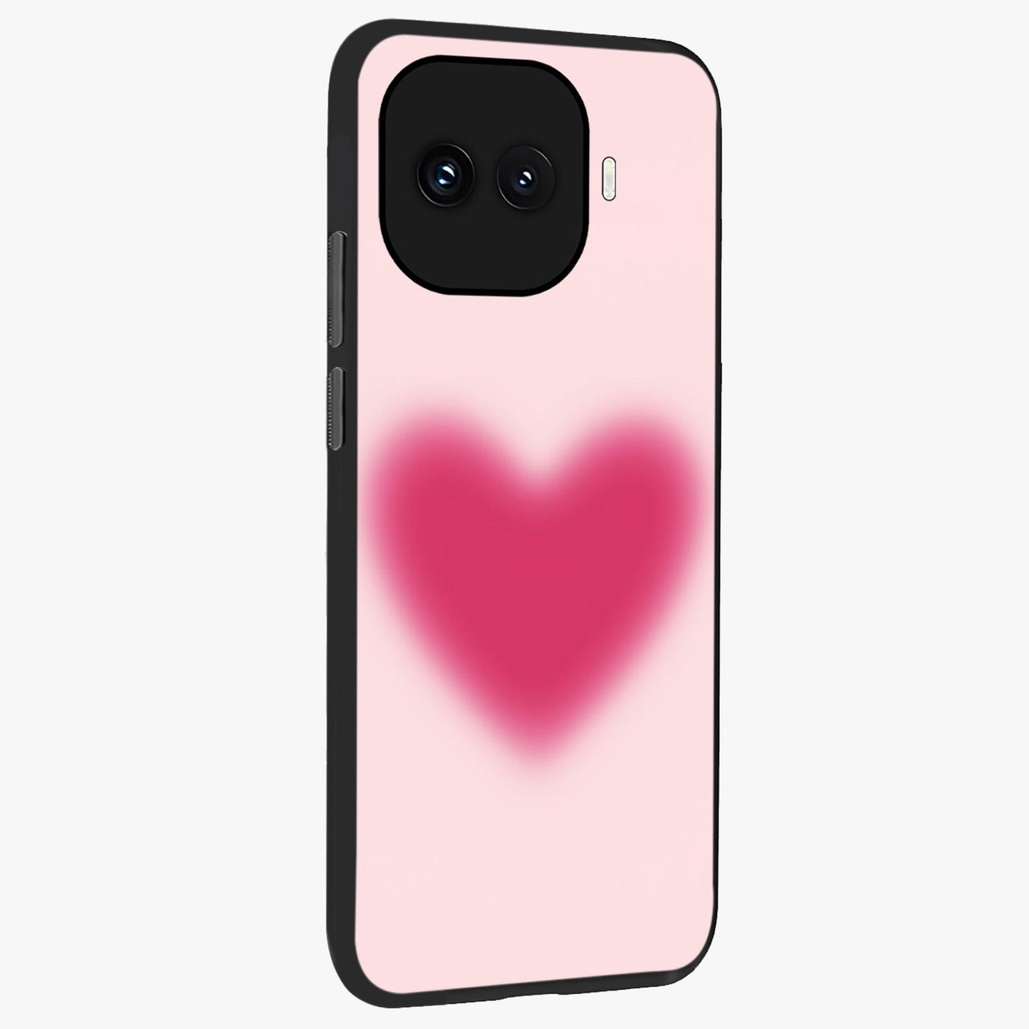 Pink Aura Heart Glass Case upright view showcasing romantic heart artwork with soft pastel theme.