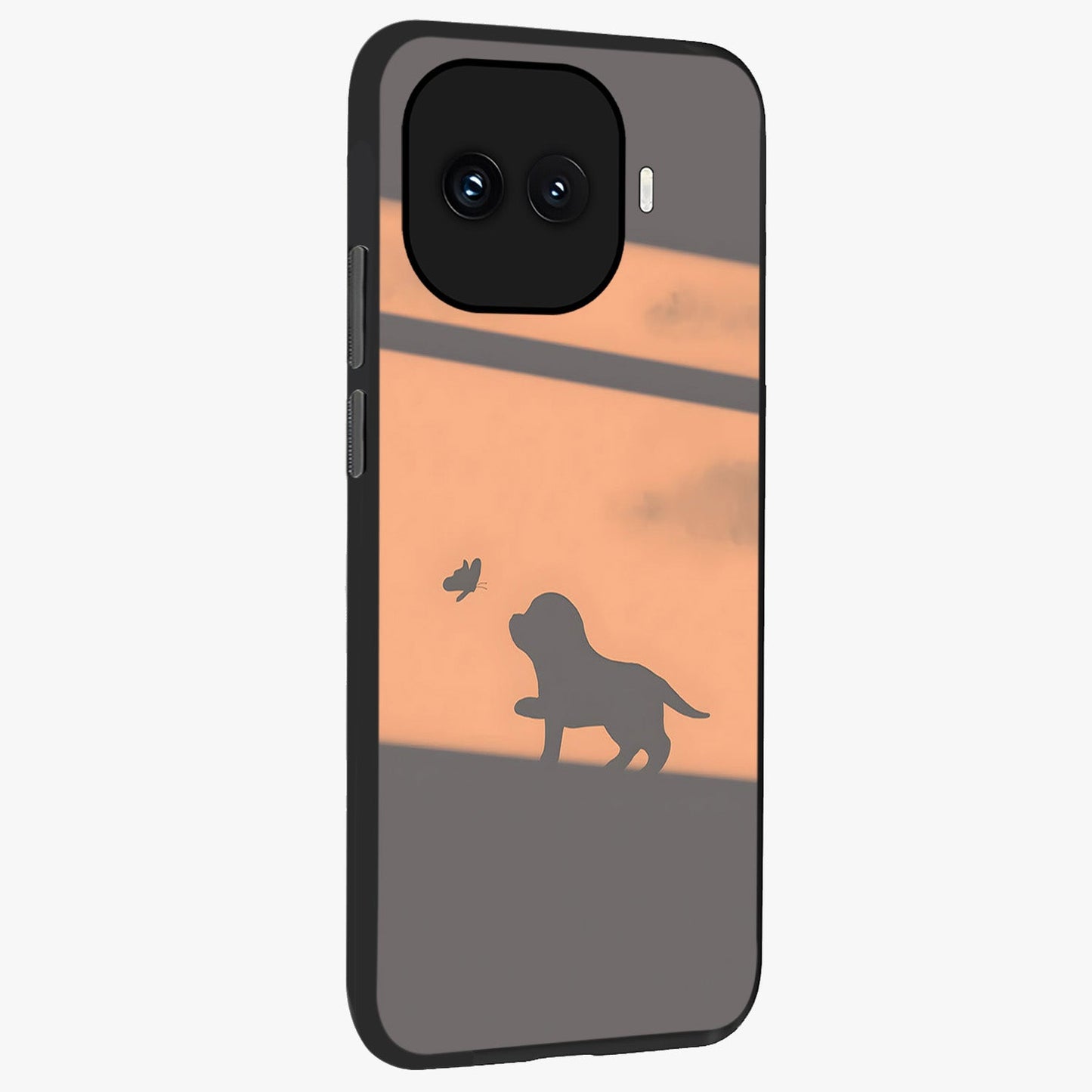 Puppy Shadow Art Glass Case upright view showcasing charming puppy artwork with creative silhouette theme.