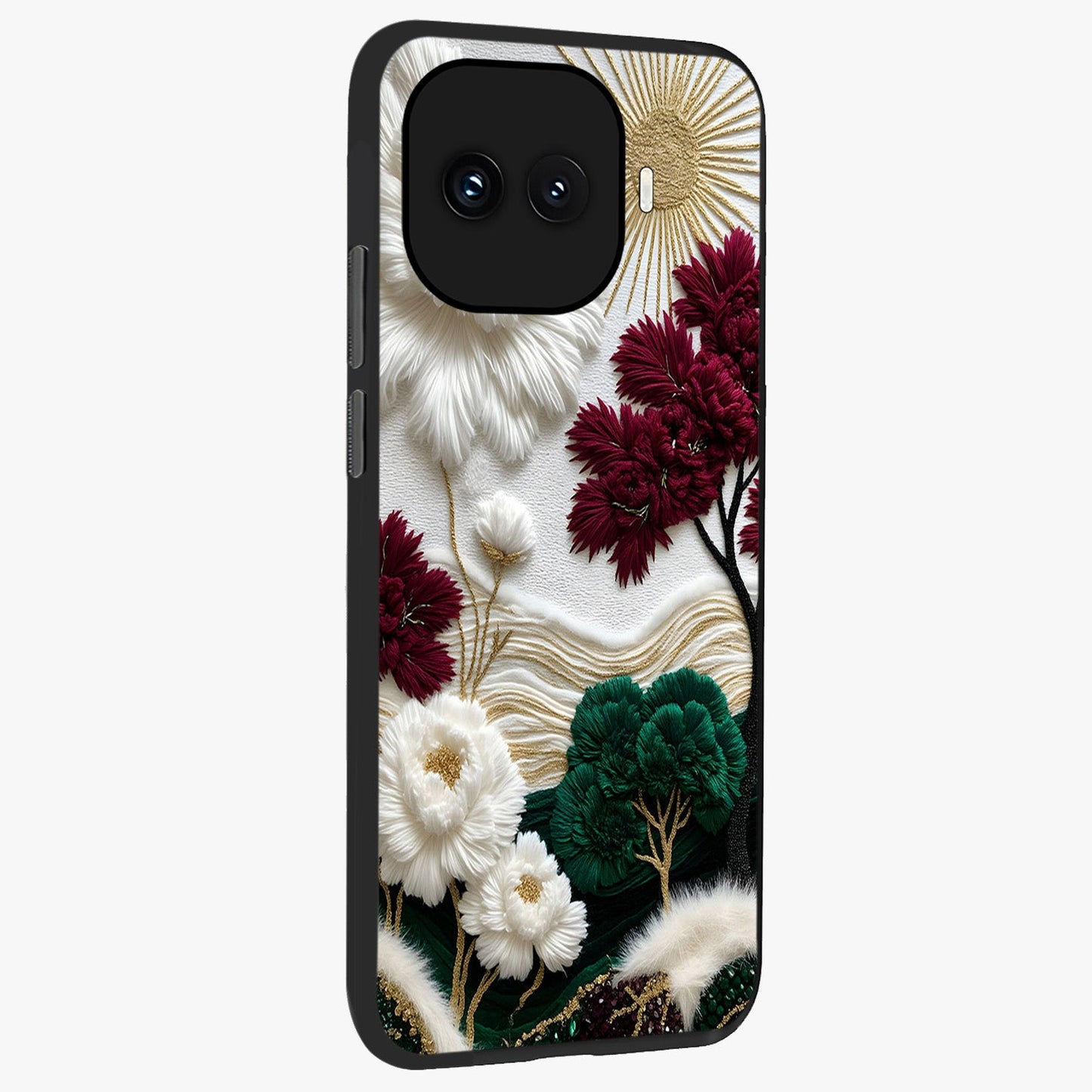 Radiant Bloom Elegance Glass Case upright view showcasing decorative flower artwork with refined botanical theme.