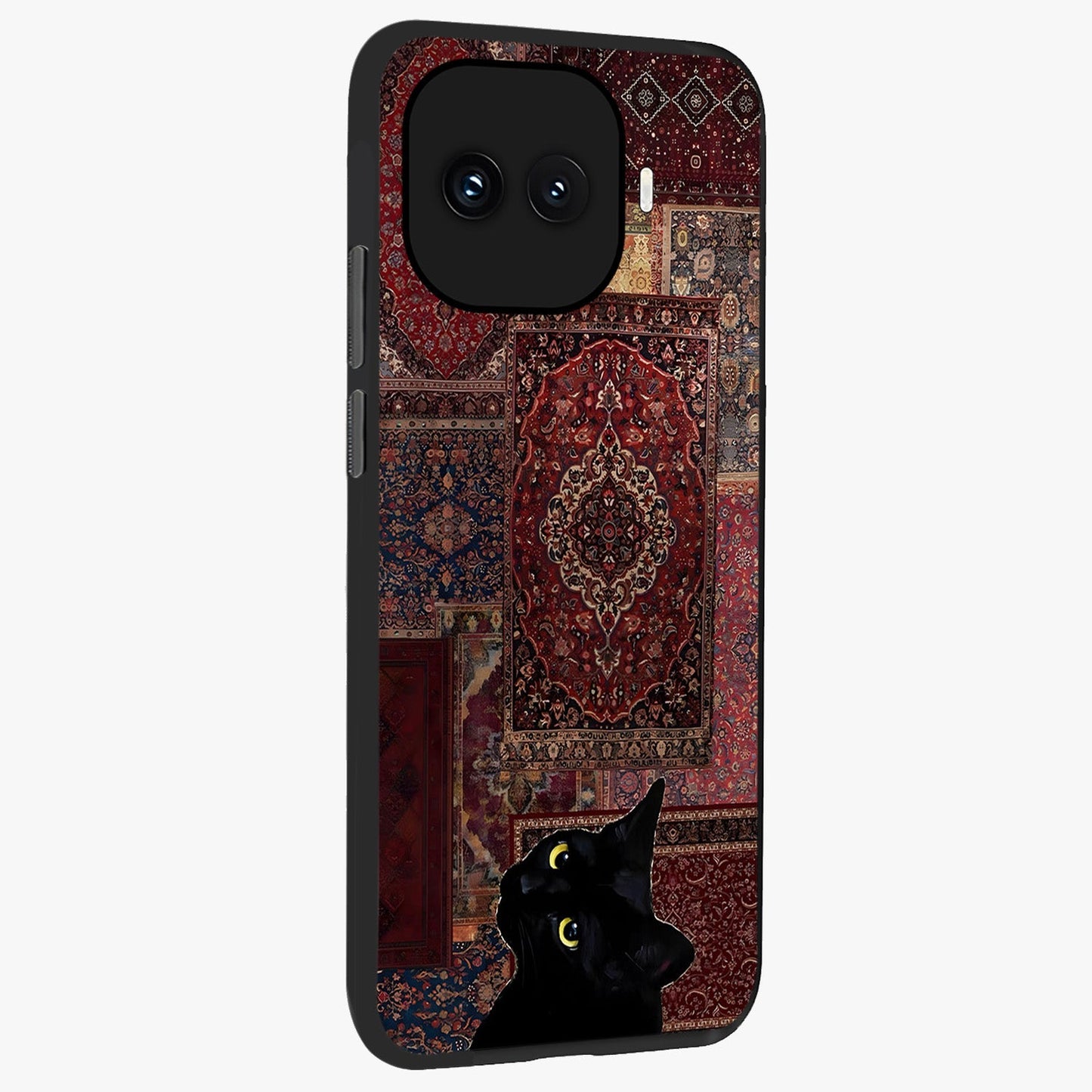 Regal Magic Cat Apple Glass Case upright view showcasing charming cat artwork with playful magical theme.