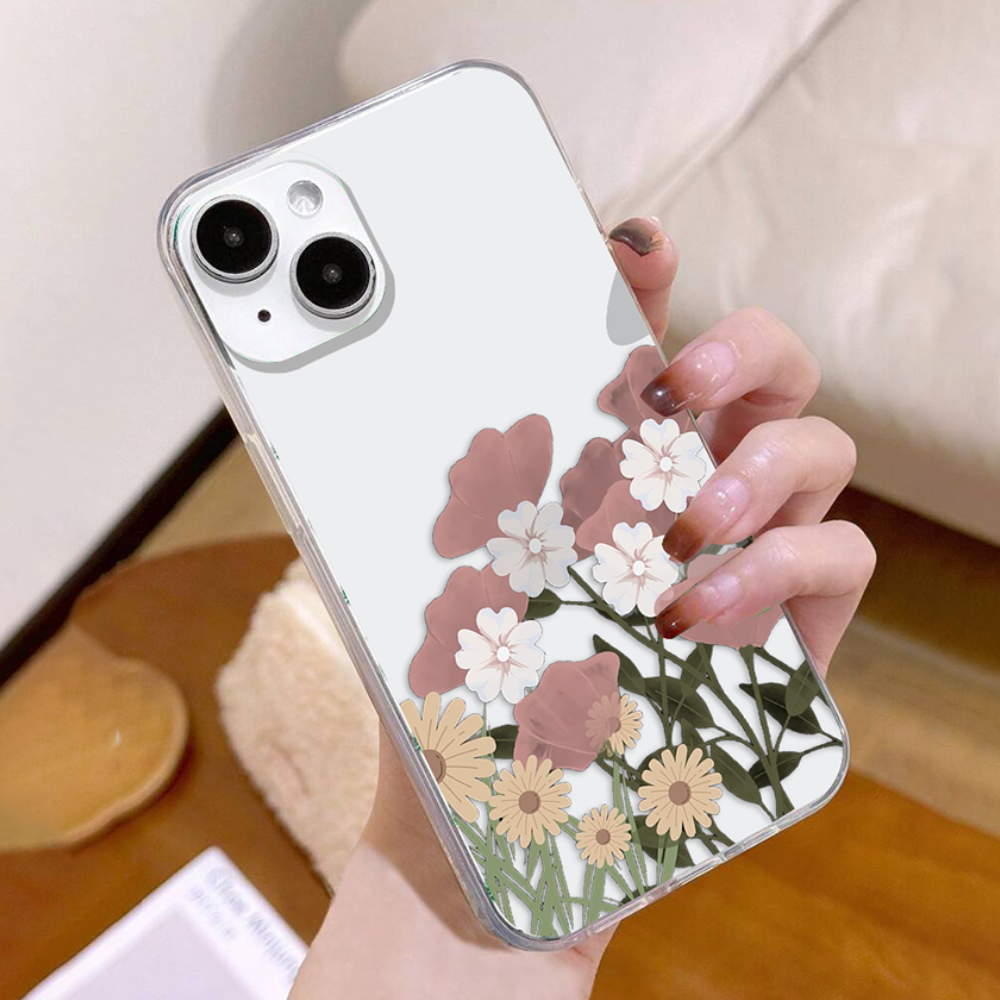 Pink Clear Wildflower Case Wildflower Cases White Star Phone Case