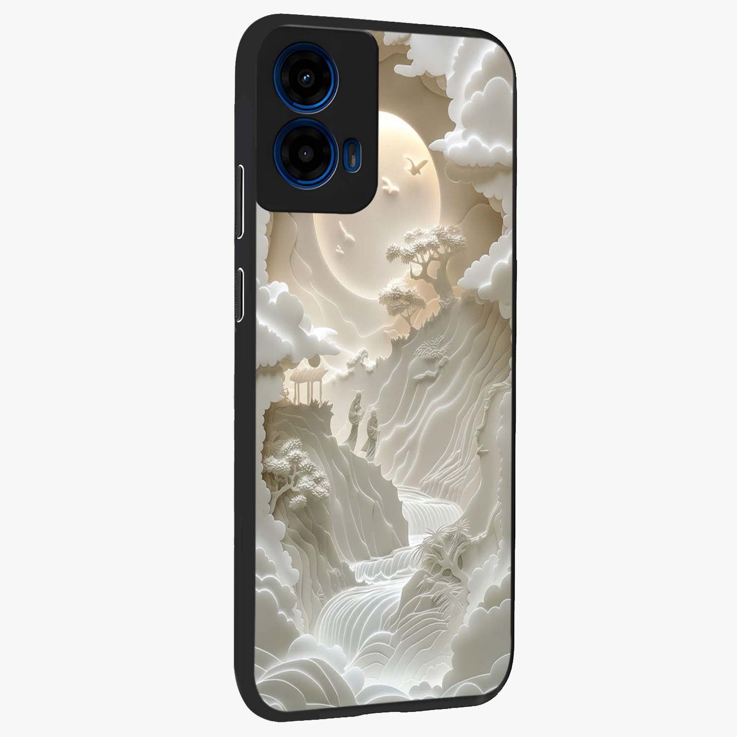 Celestial Origami Glass Case upright view showcasing creative origami artwork with modern celestial style.