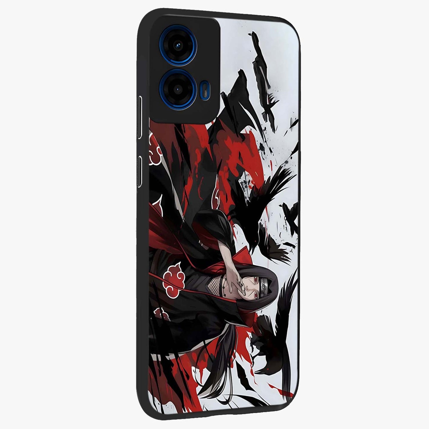 Crimson Crow Illusion Glass Case upright view showcasing striking crow illusion artwork with intense crimson theme.