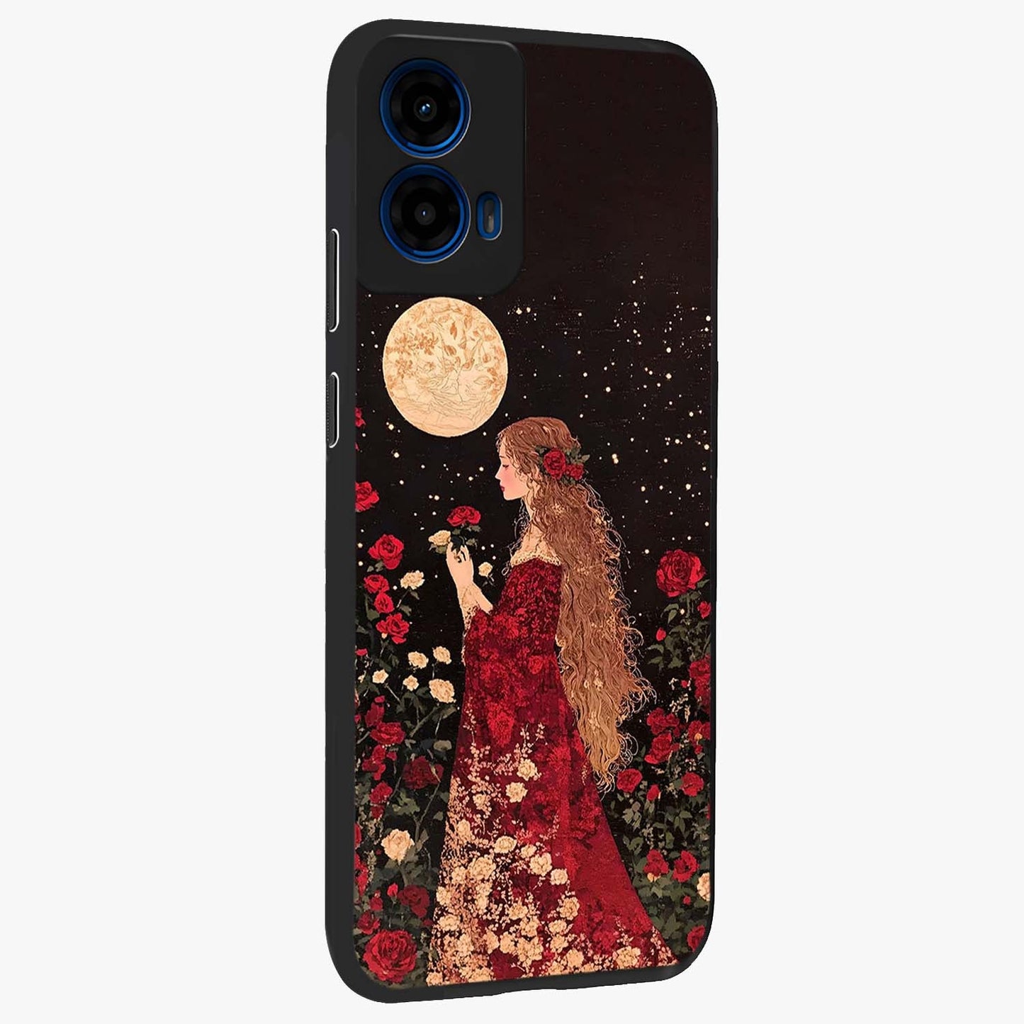 Crimson Dreams Glass Case upright view showcasing dreamy red toned artwork with modern aesthetic style.