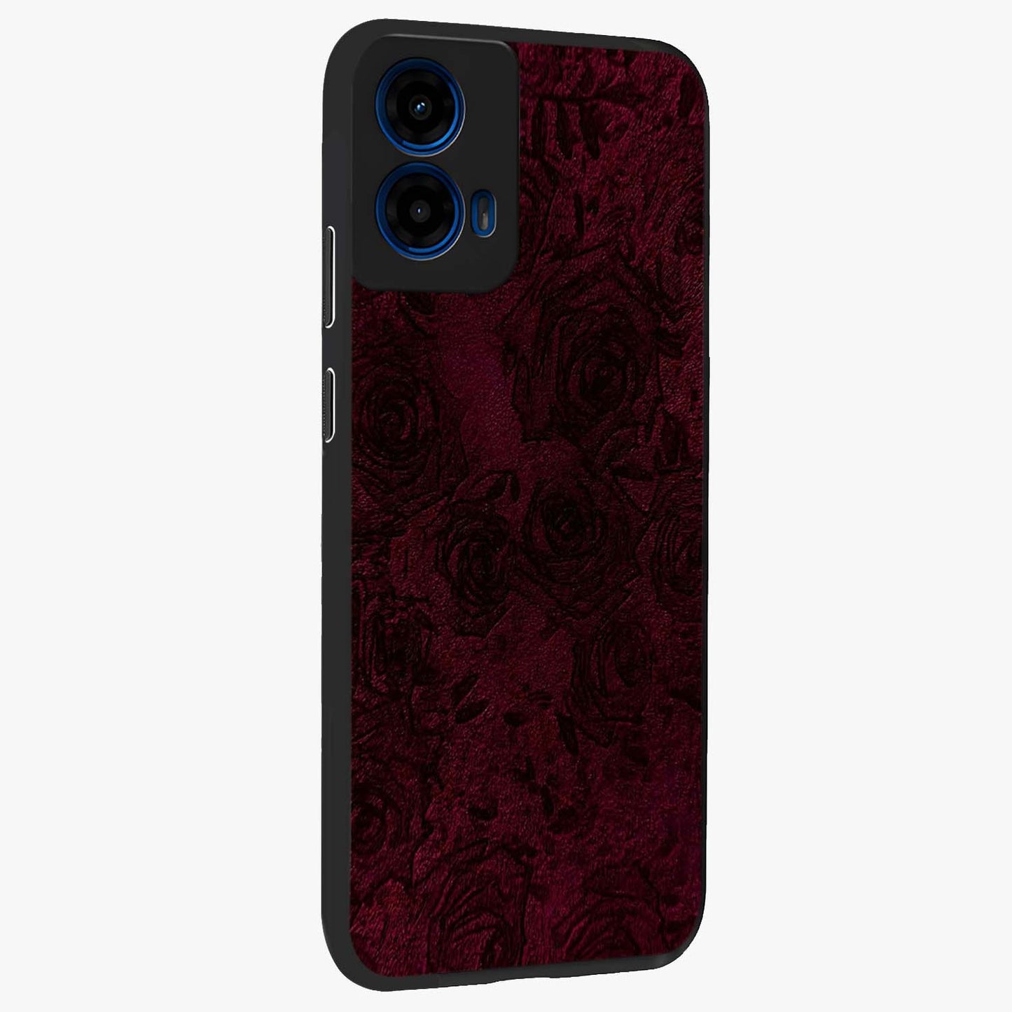 Crimson Fade Flow Glass Case upright view showcasing dynamic crimson flow artwork with stylish abstract theme.