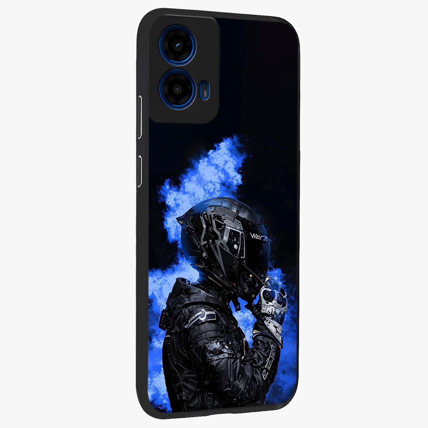 Cyber Sentinel Protocol Glass Case upright view showcasing advanced cyber sentinel artwork with futuristic tech theme.