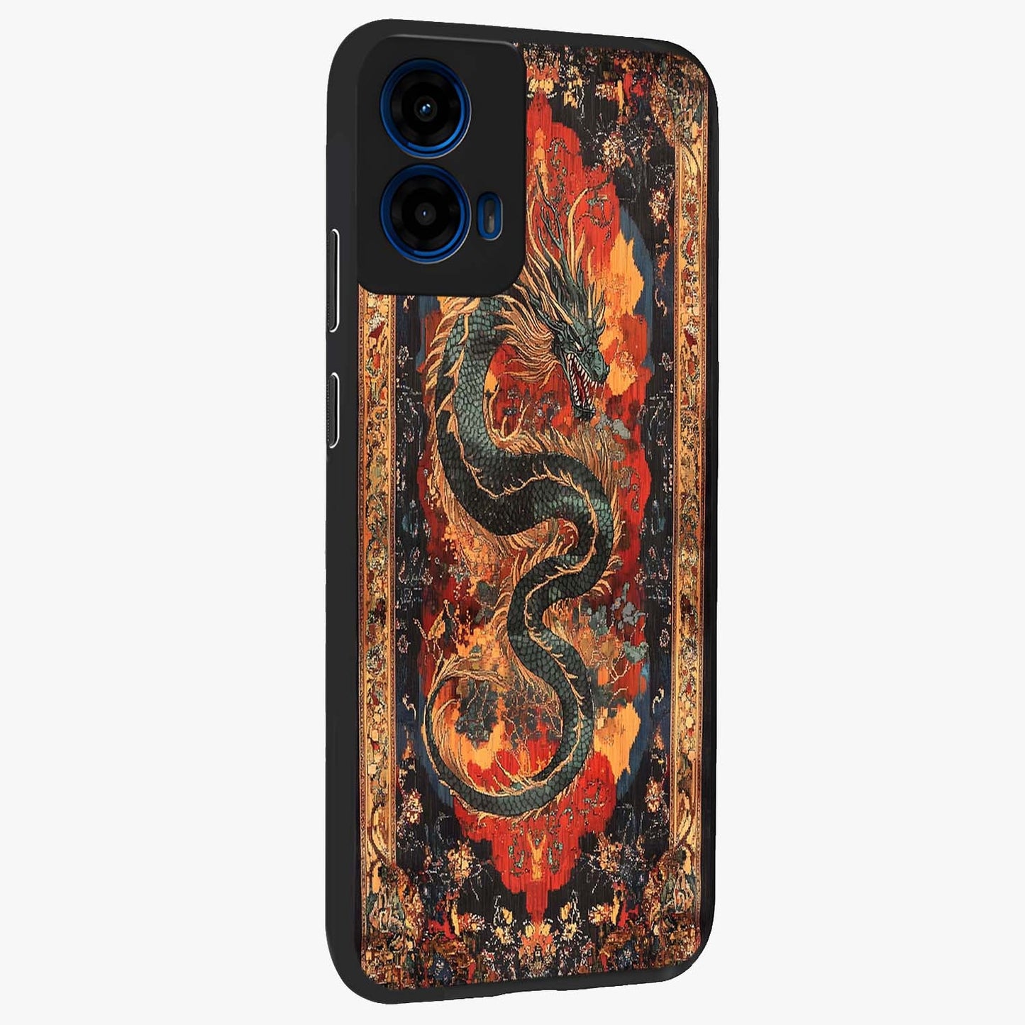 Inferno Dragon Soul Glass Case upright view showcasing intense dragon artwork with fantasy fire theme.
