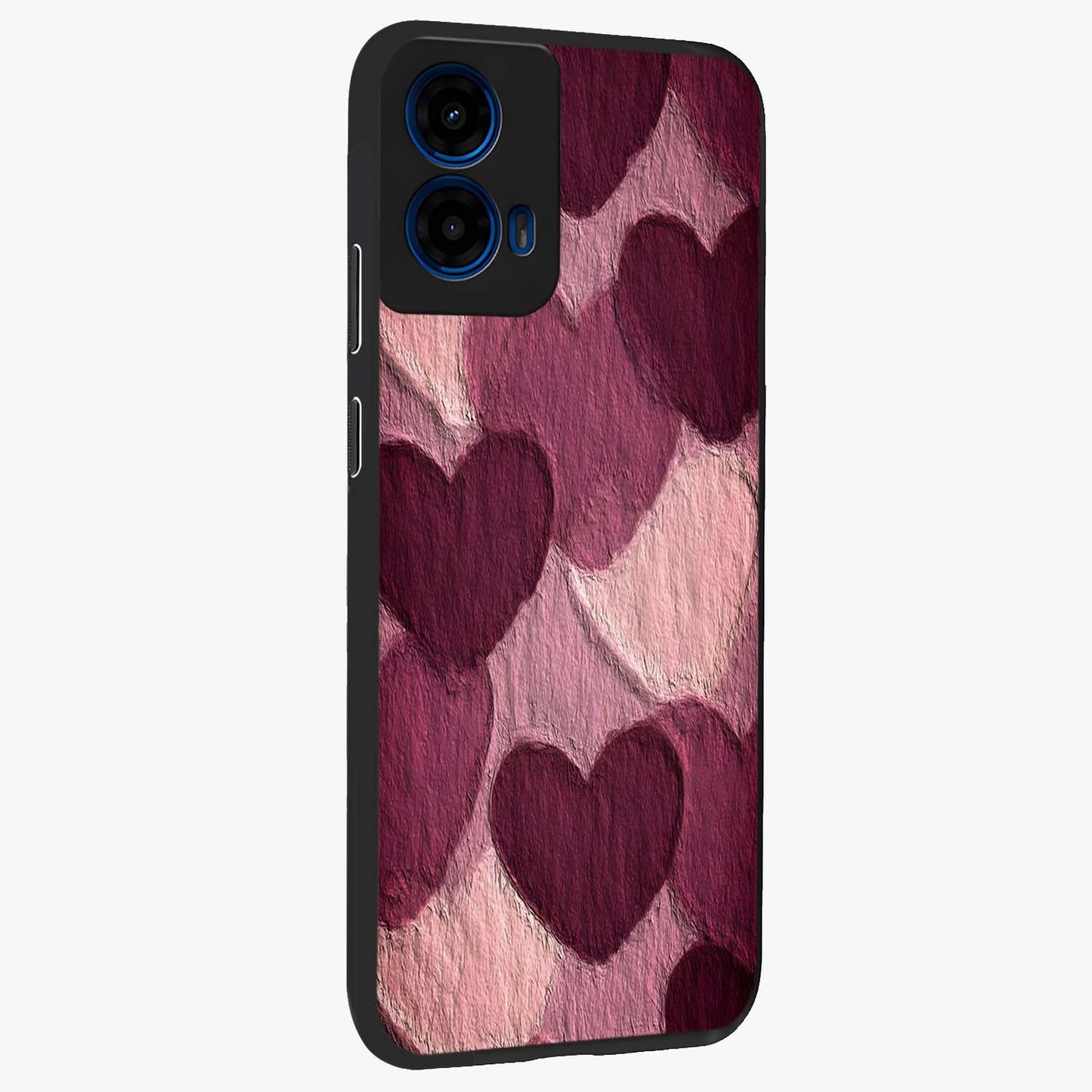 Layered Paper Hearts Glass Case upright view showcasing decorative layered heart artwork with sweet love theme.