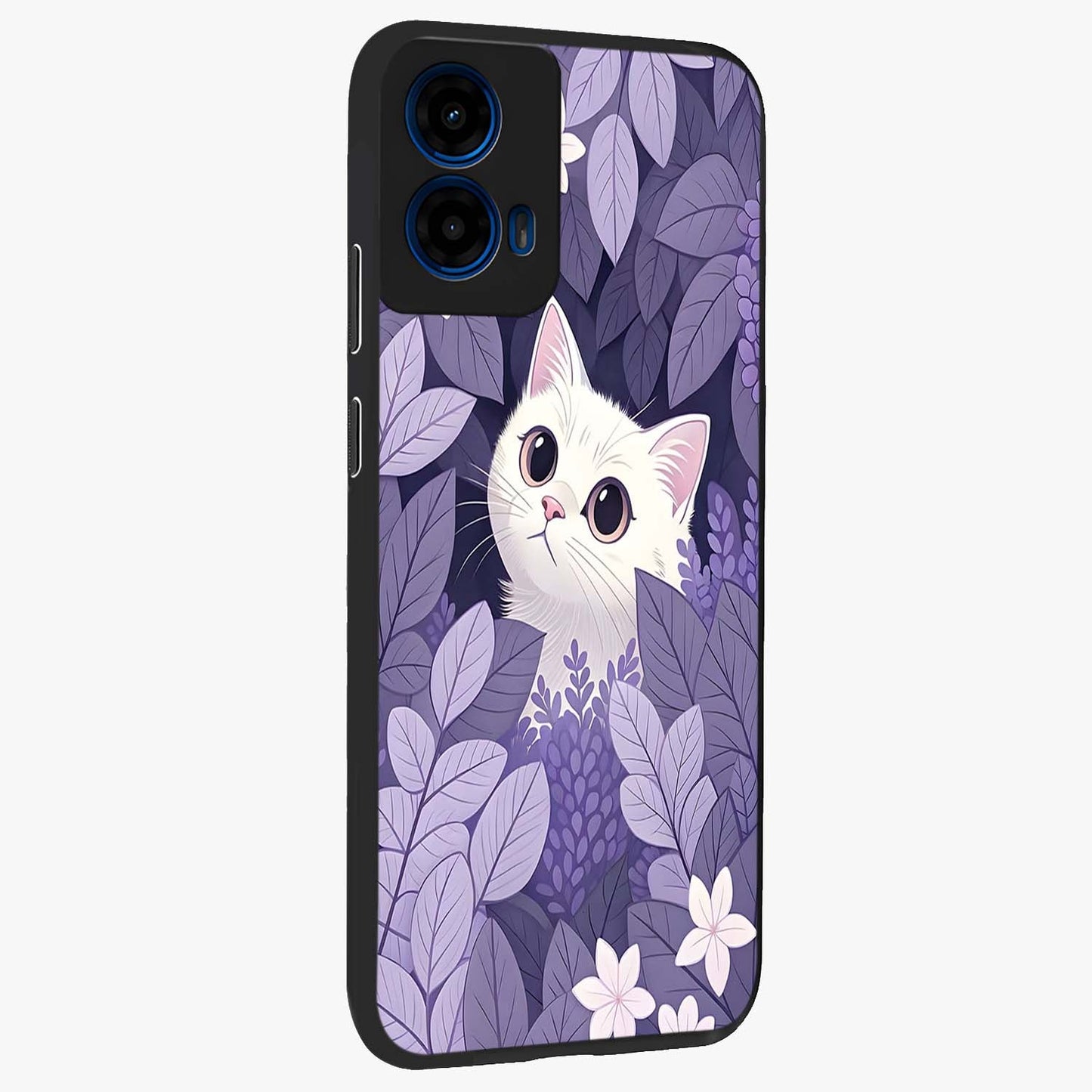 Lilac Hide Peek Cat Glass Case upright view showcasing charming cat artwork with adorable peek theme.