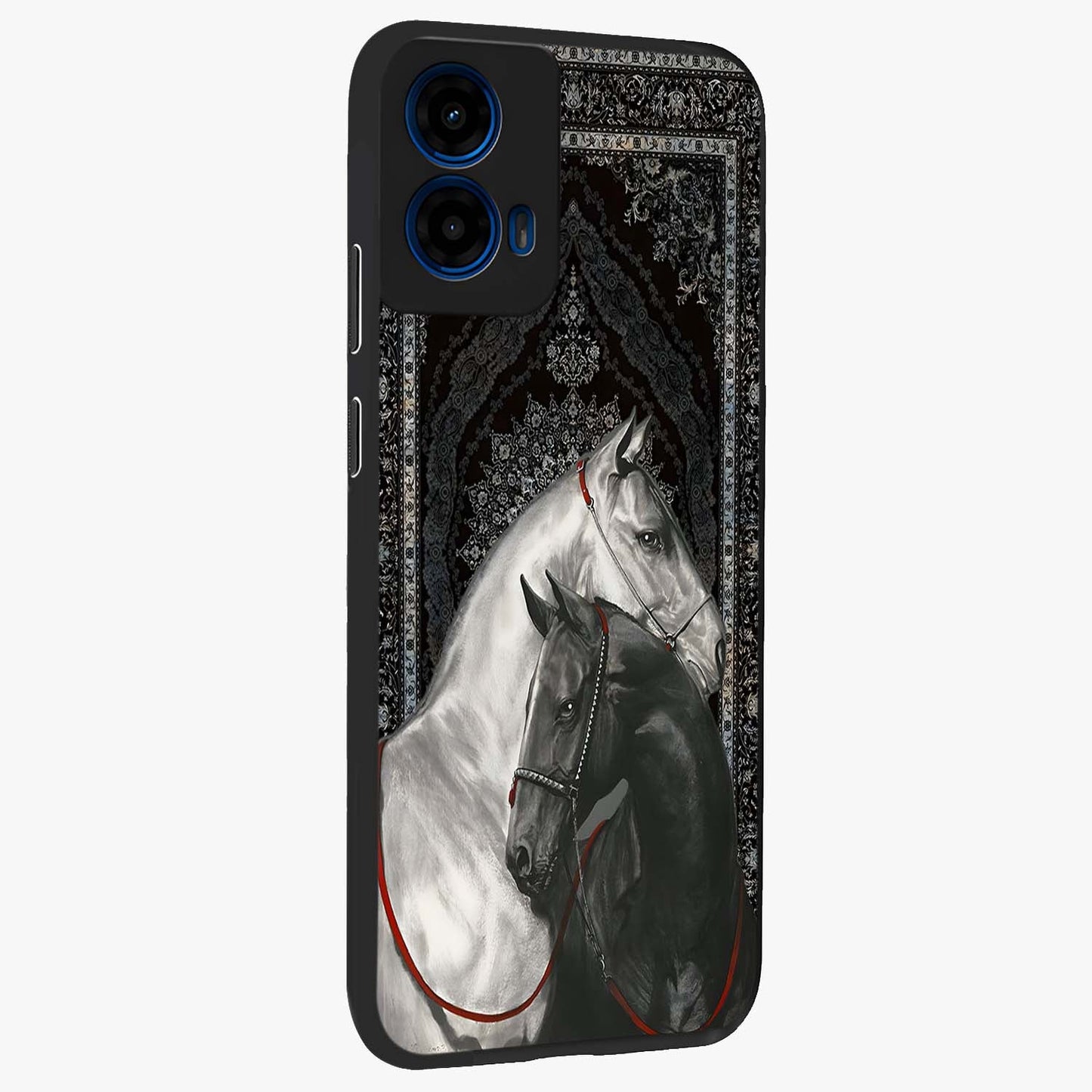Majestic Ride Legacy Glass Case upright view showcasing dynamic ride inspired artwork with modern automotive theme.