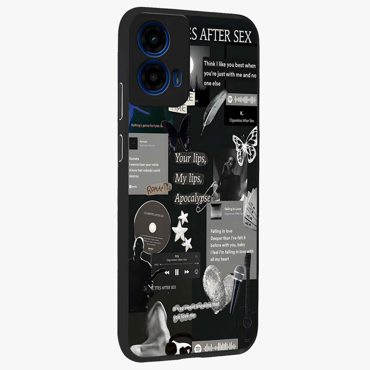 Midnight Love Echo Glass Case upright view showcasing expressive romantic artwork with dreamy midnight theme.